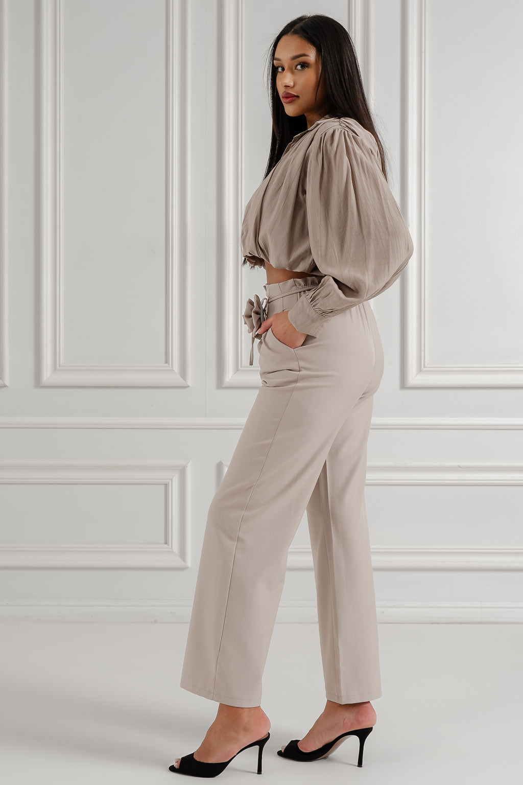 Koszula Cropped z Marszczeniem- Biały / Uniwersalny