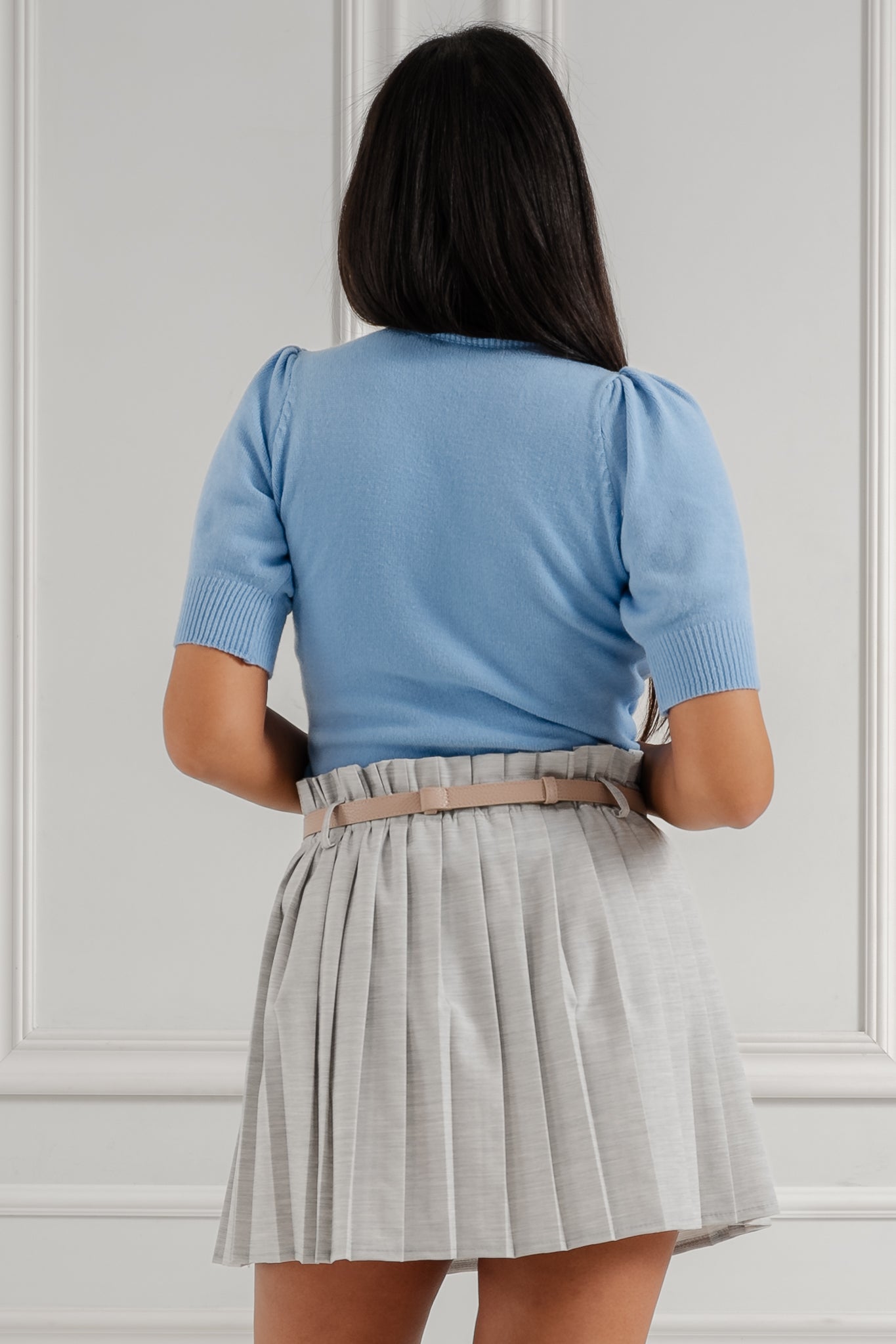 Sweter z bufkami na ramionach- Pudrowy róż / Uniwersalny