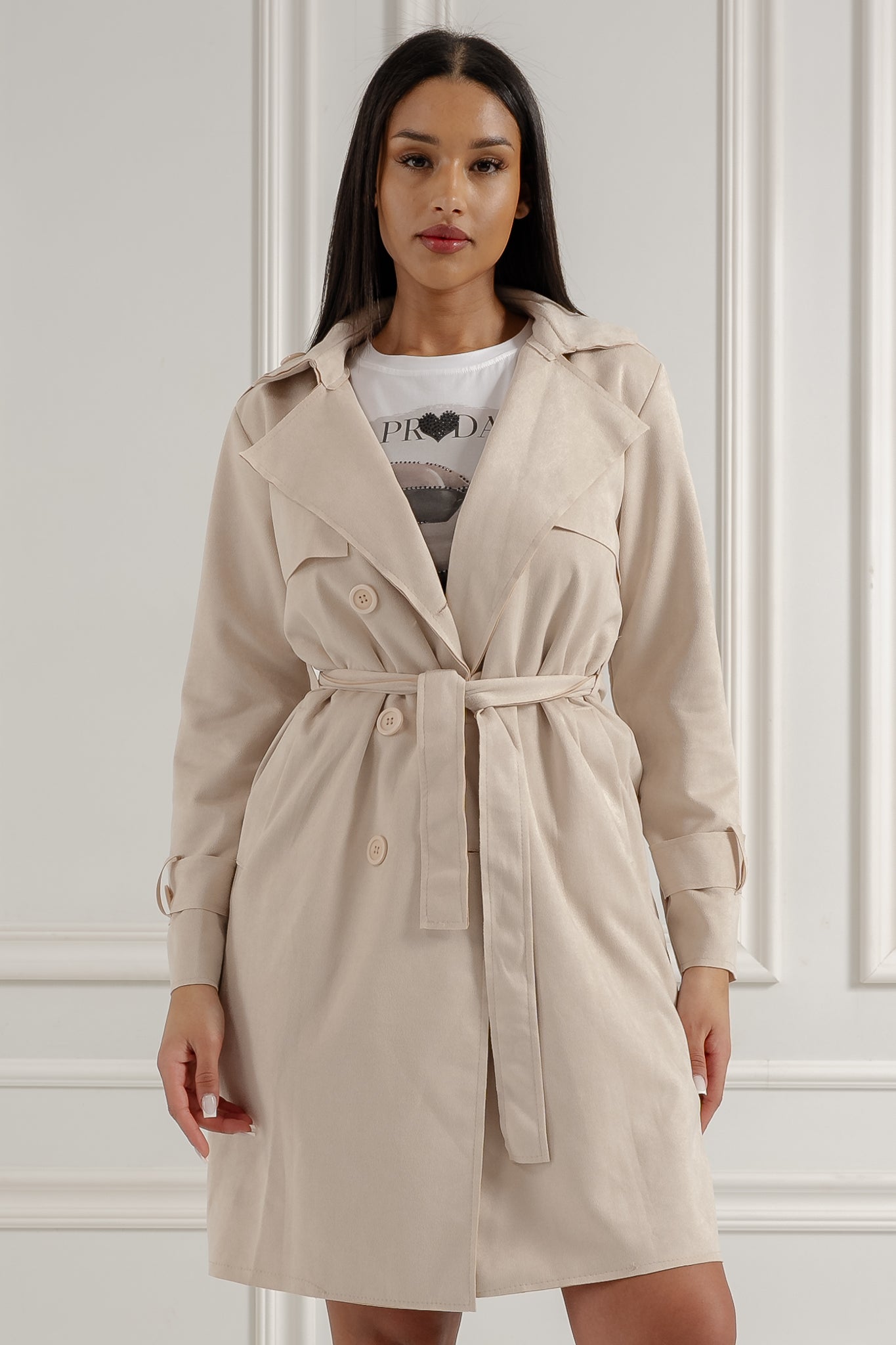 Trencz z paskiem- Beżowy / Uniwersalny