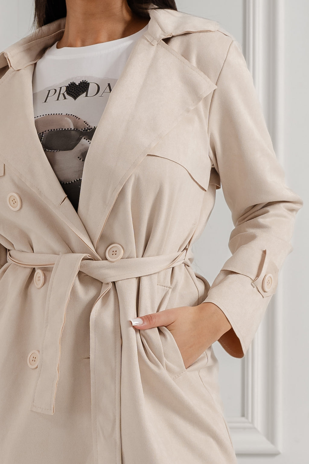 Trencz z paskiem- Beżowy / Uniwersalny