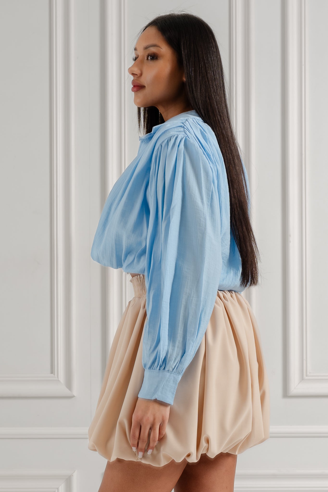 Koszula Cropped z Marszczeniem- Biały / Uniwersalny