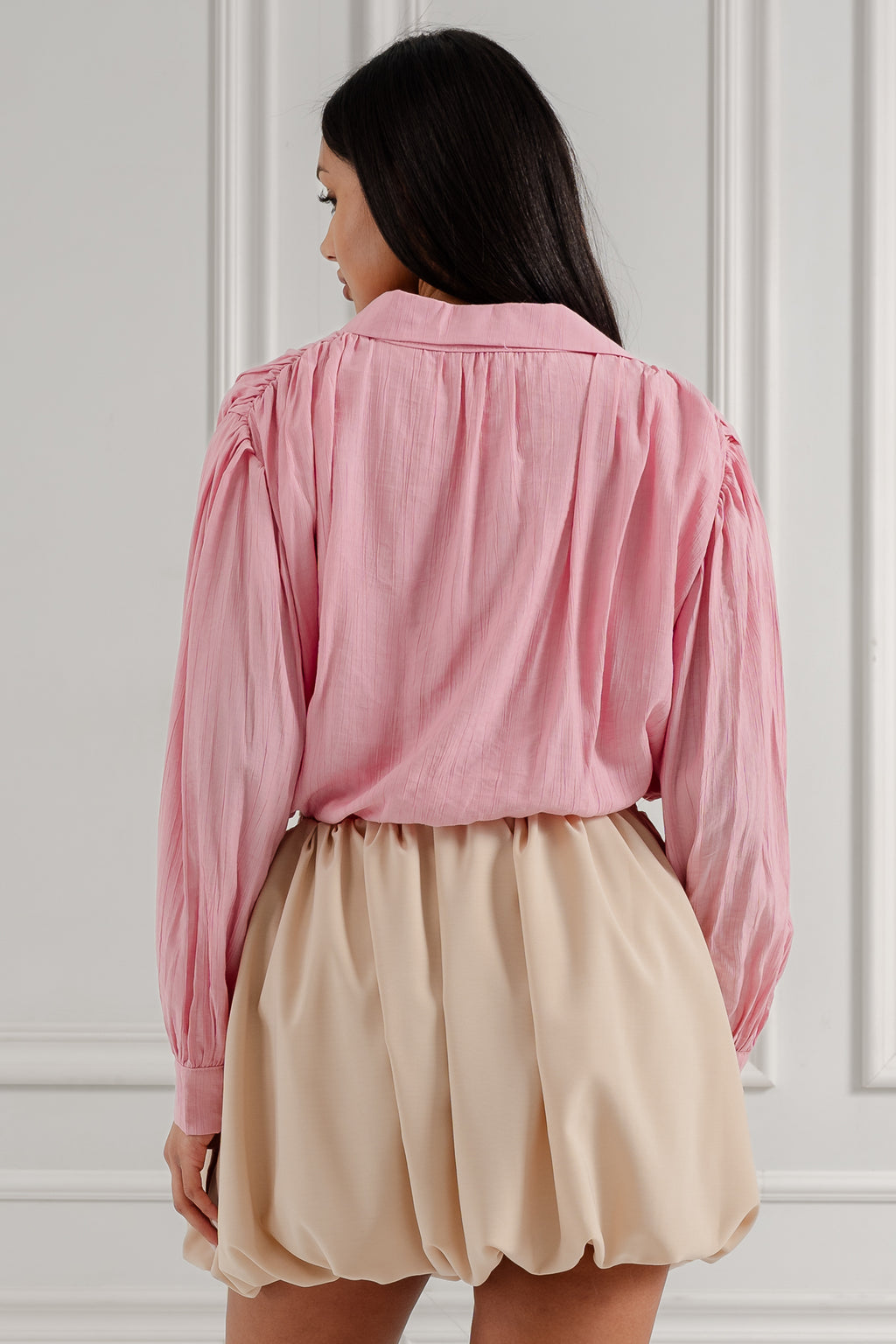 Plisowana spódnica z marszczeniem- Beżowy / Uniwersalny