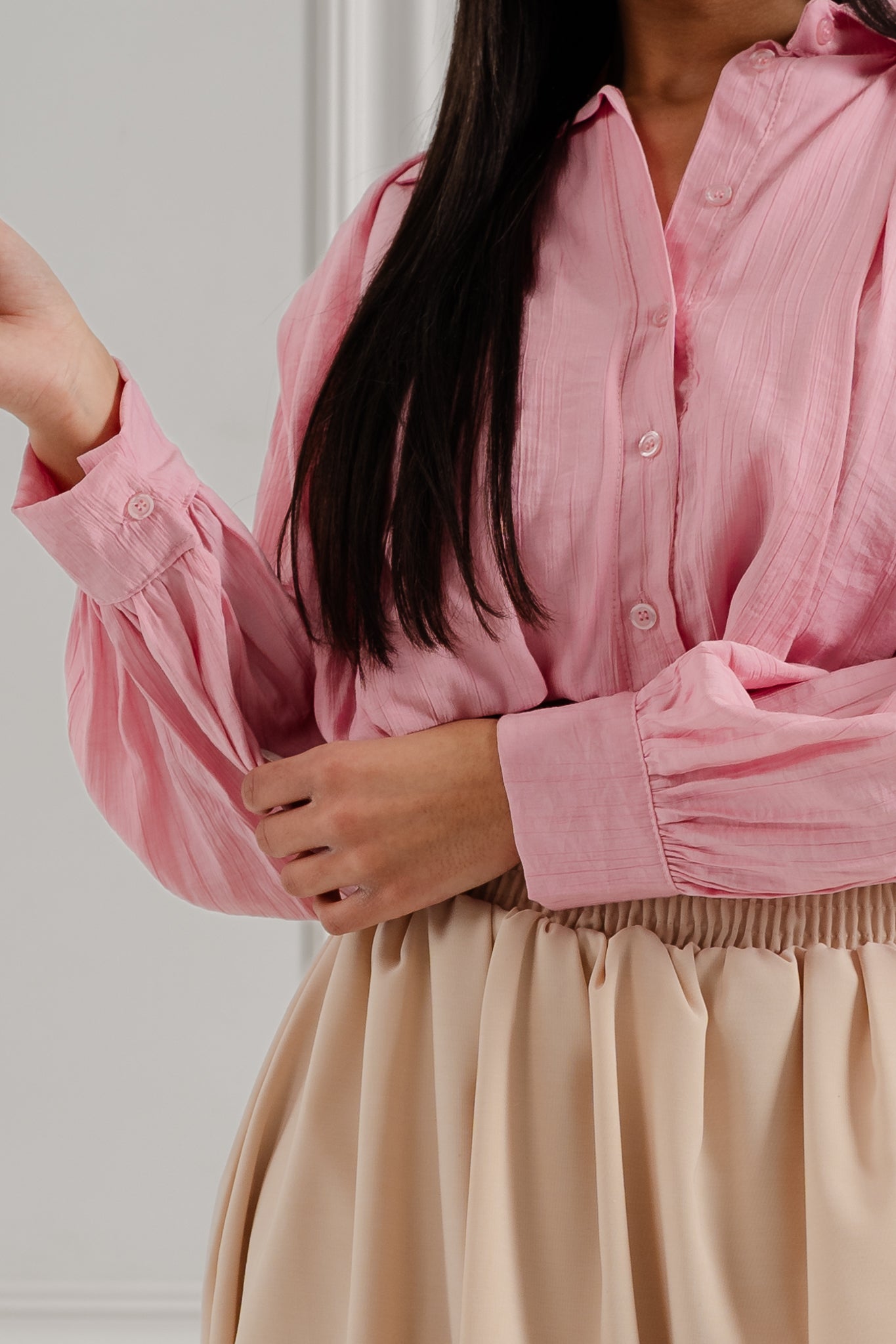 Koszula Cropped z Marszczeniem- Biały / Uniwersalny