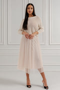 Tiulowa spódnica midi z warstwowym efektem- Beżowy / Uniwersalny