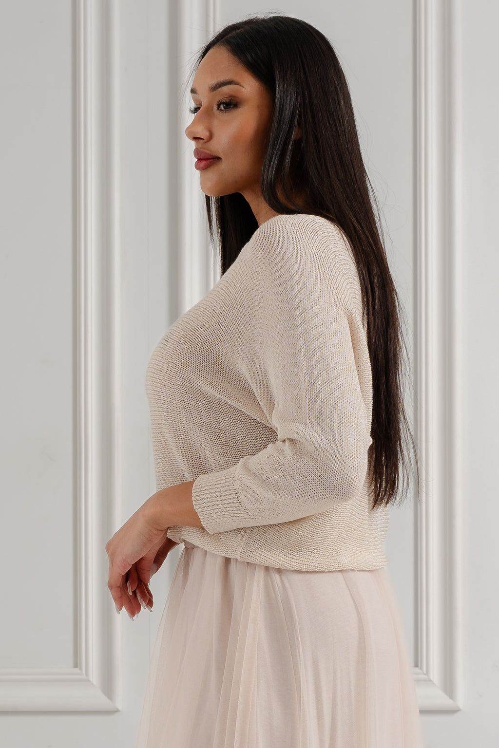 Sweter z kokardką na plecach- Beżowy / Uniwersalny