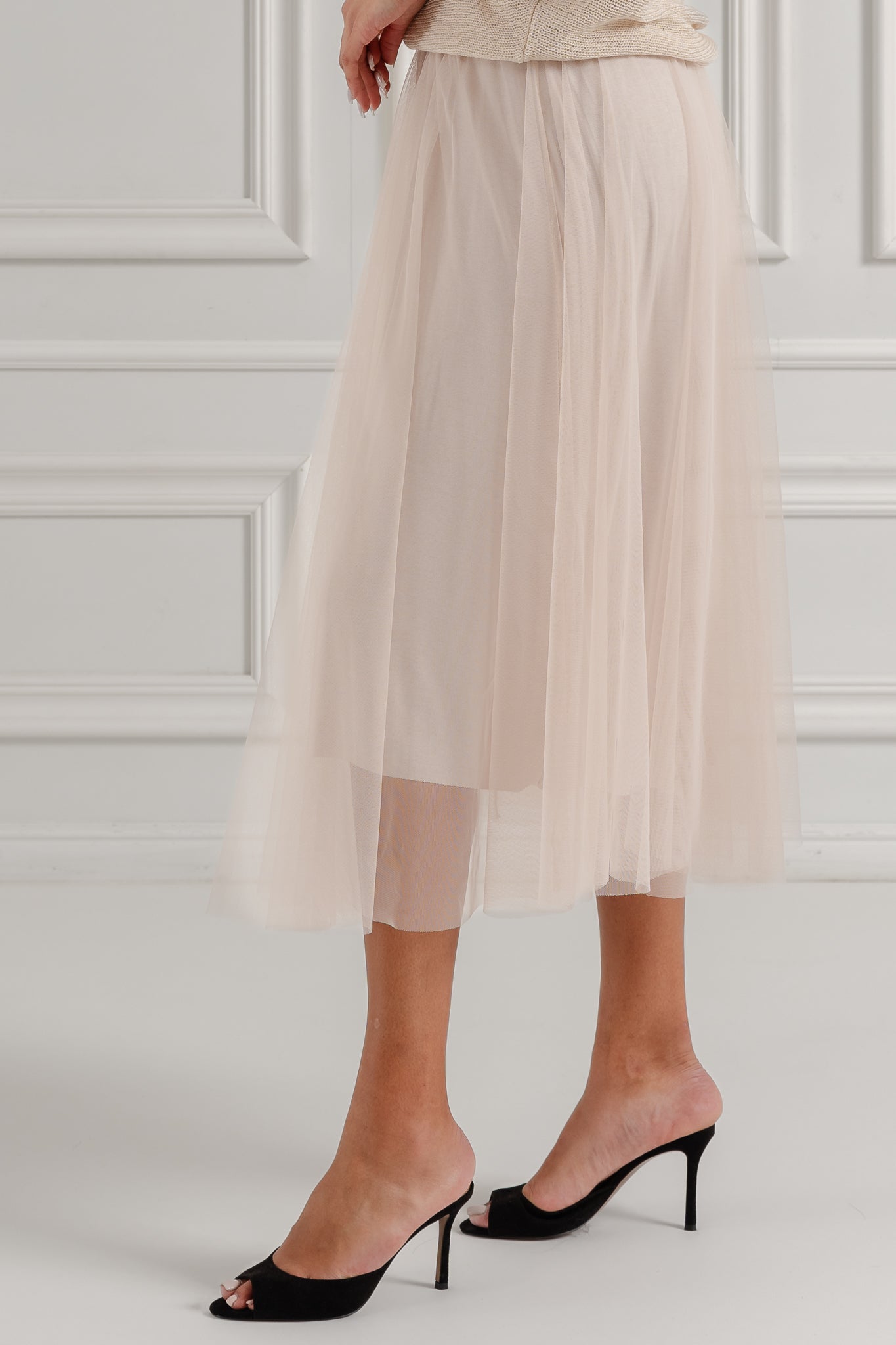 Tiulowa spódnica midi z warstwowym efektem- Różowy / Uniwersalny