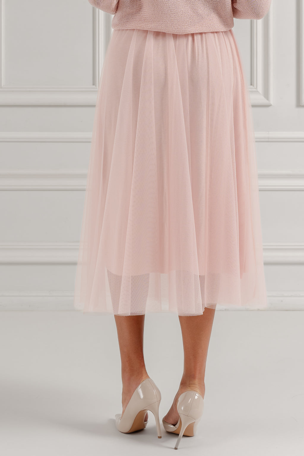 Tiulowa spódnica midi z warstwowym efektem- Różowy / Uniwersalny