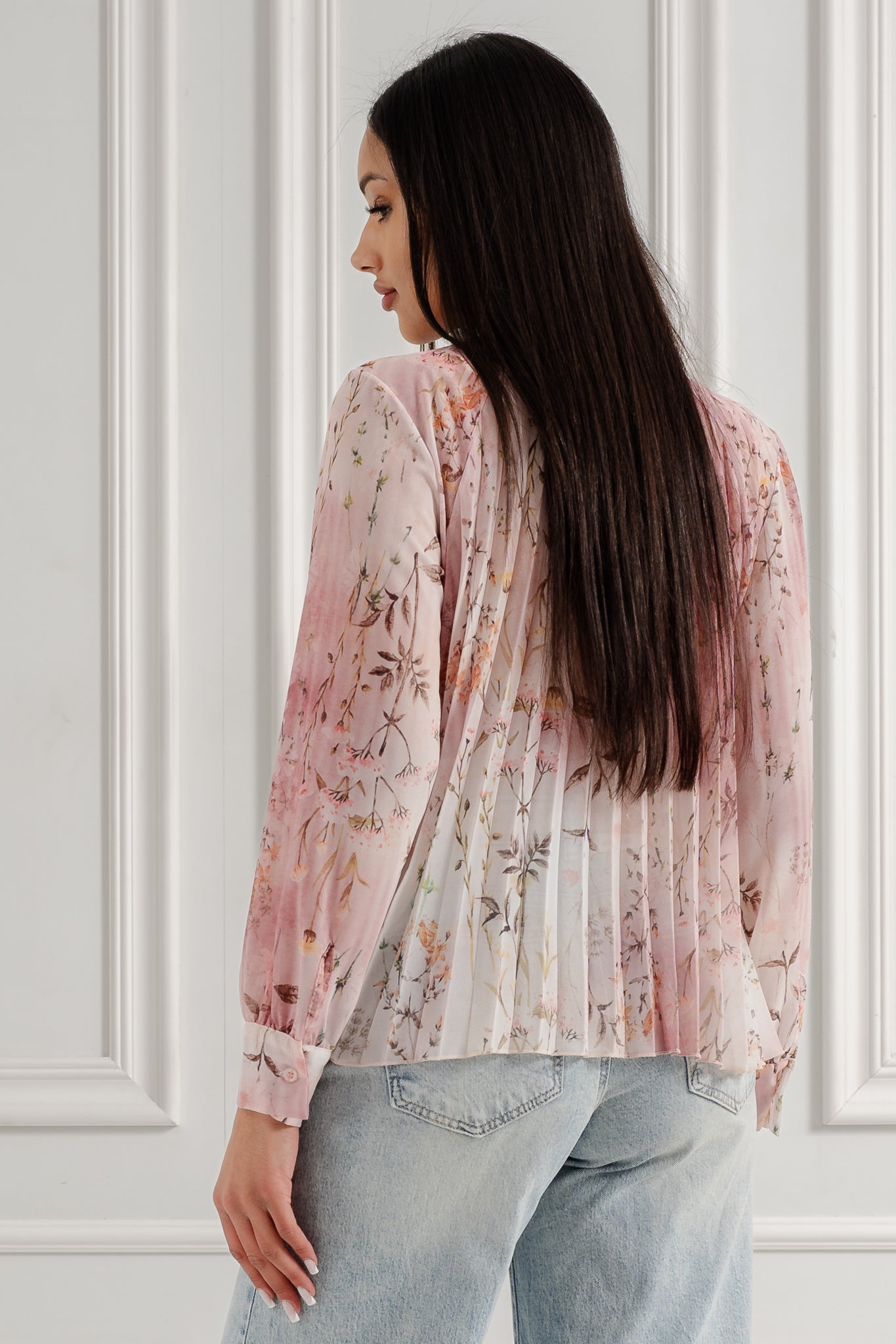 Plisowana koszula w kwiatowy wzór- Beżowy / Uniwersalny