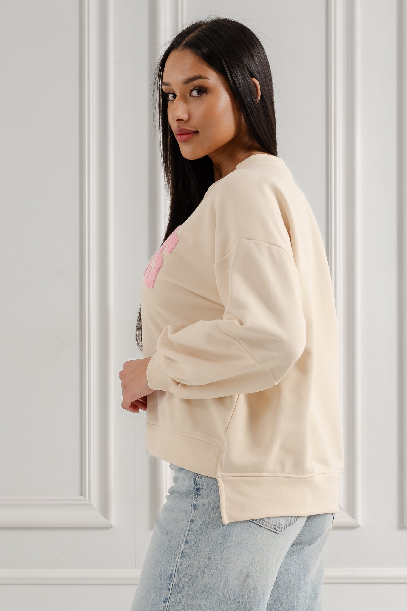 Bluza oversize z napisem "Paris"- Beżowy / Uniwersalny