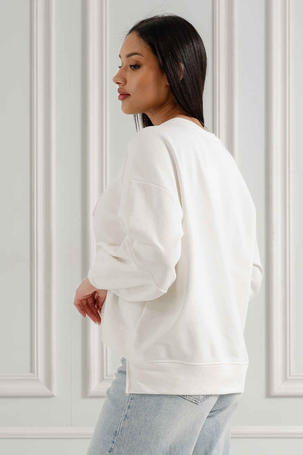 Bluza oversize z napisem "Santa Monica"- Biały / Uniwersalny