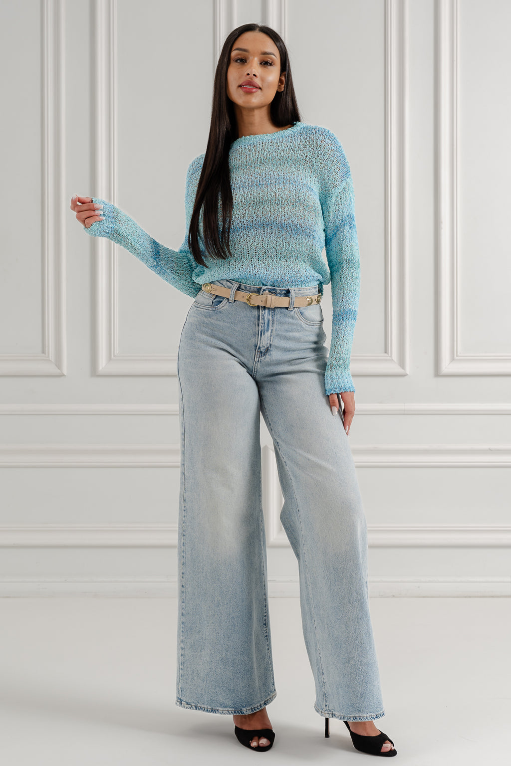 Pasek z metalowymi oczkami- Beżowy