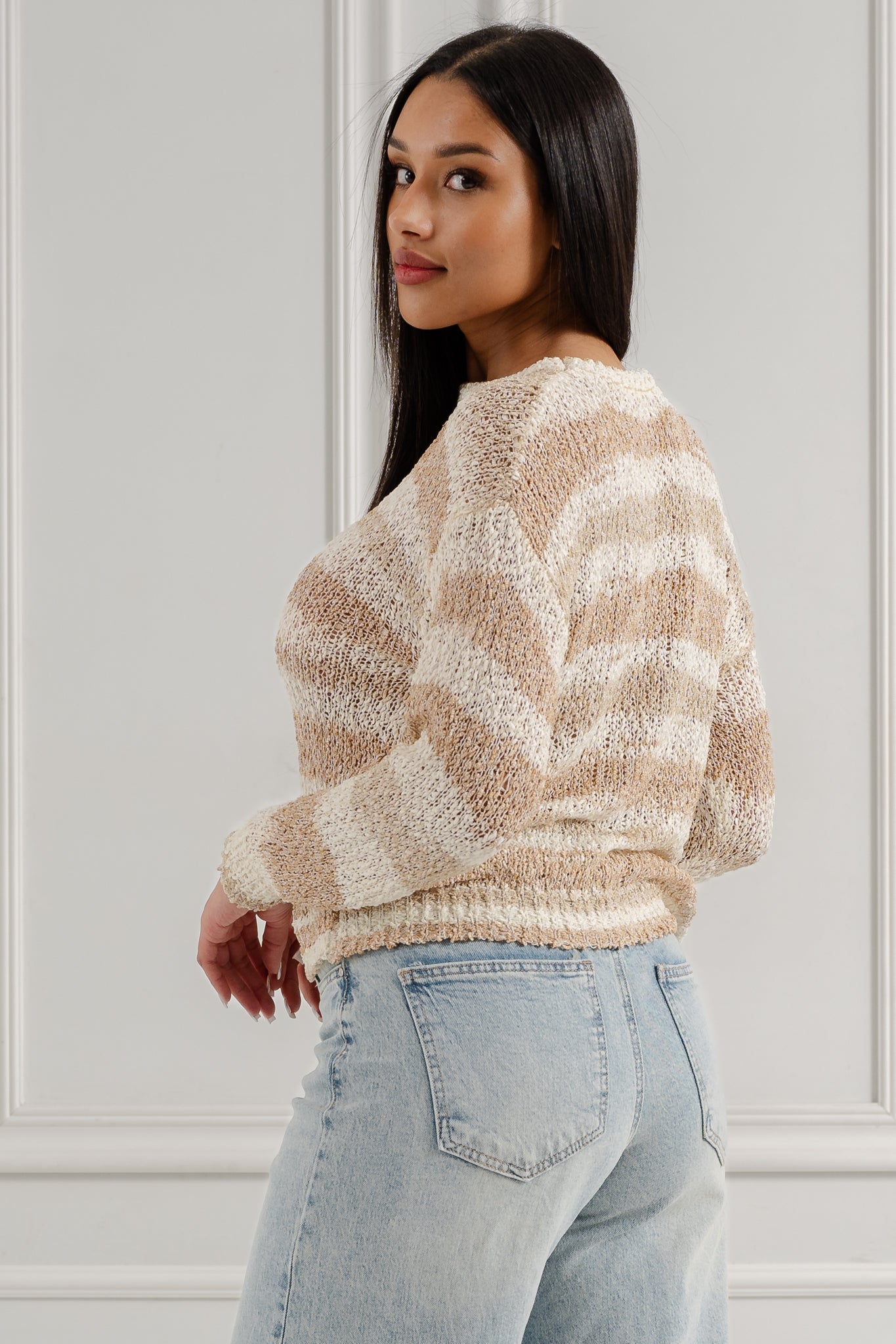 Ażurowy sweter ombre- Beżowy / Uniwersalny