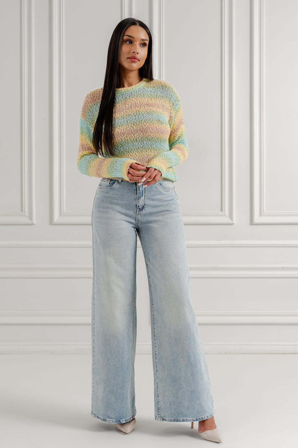 Ażurowy sweter ombre- Żólty / Uniwersalny