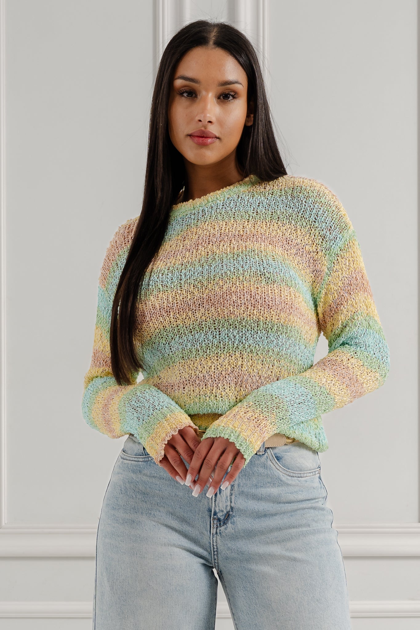 Ażurowy sweter ombre- Beżowy / Uniwersalny