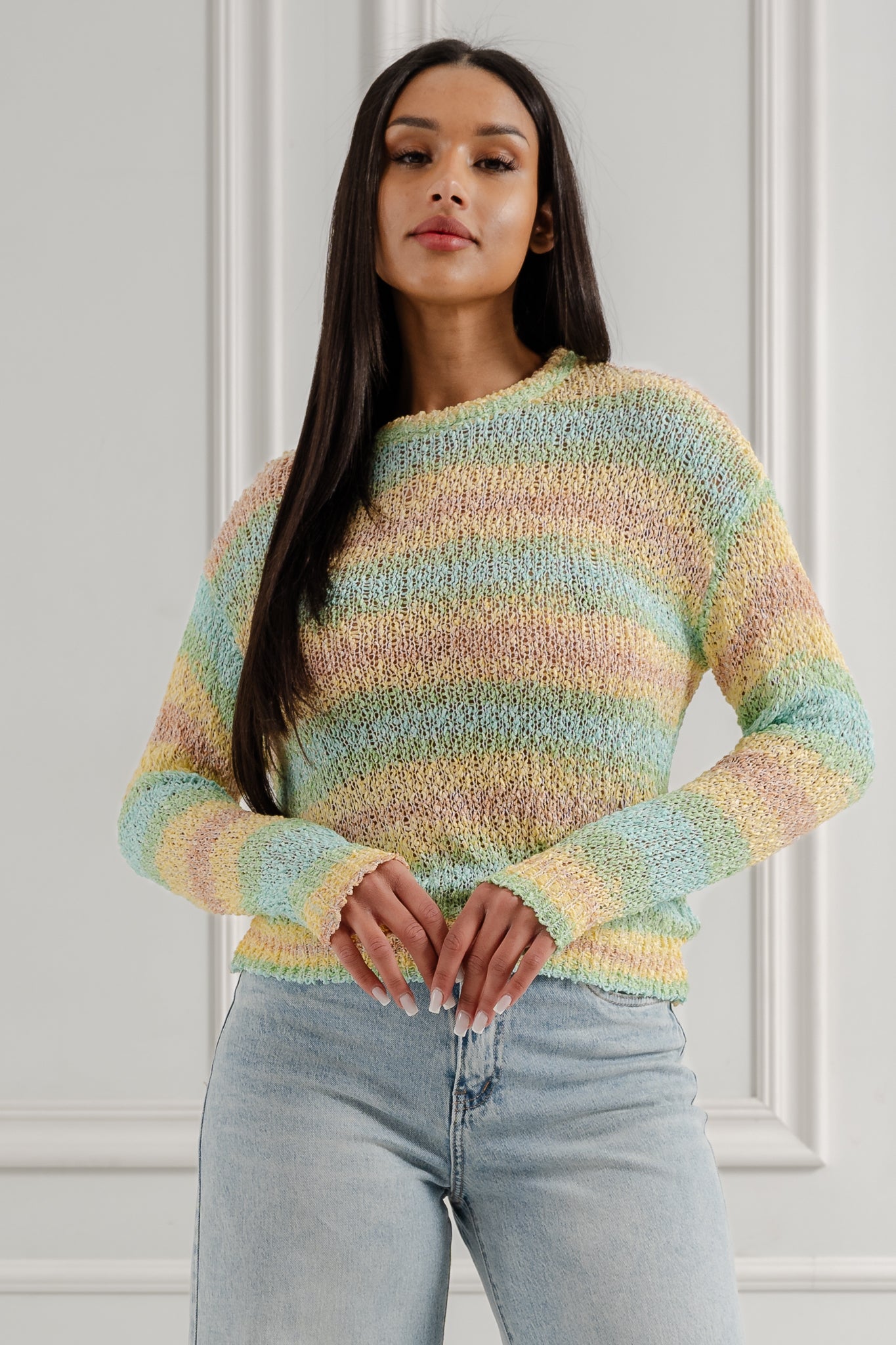 Ażurowy sweter ombre- Beżowy / Uniwersalny