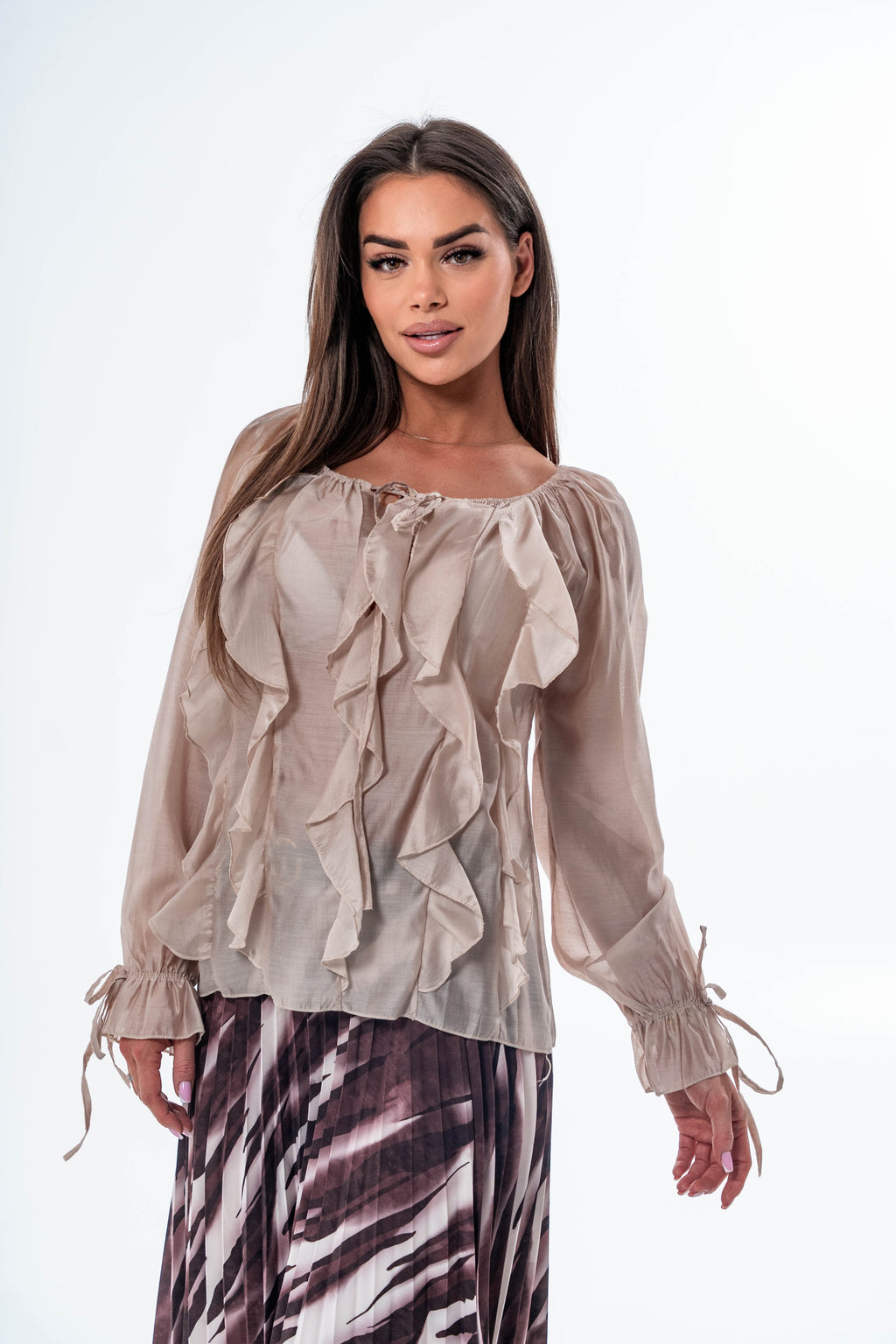 BLUZKA LEA O KROJU HISZPANKI- Brązowy / Uniwersalny