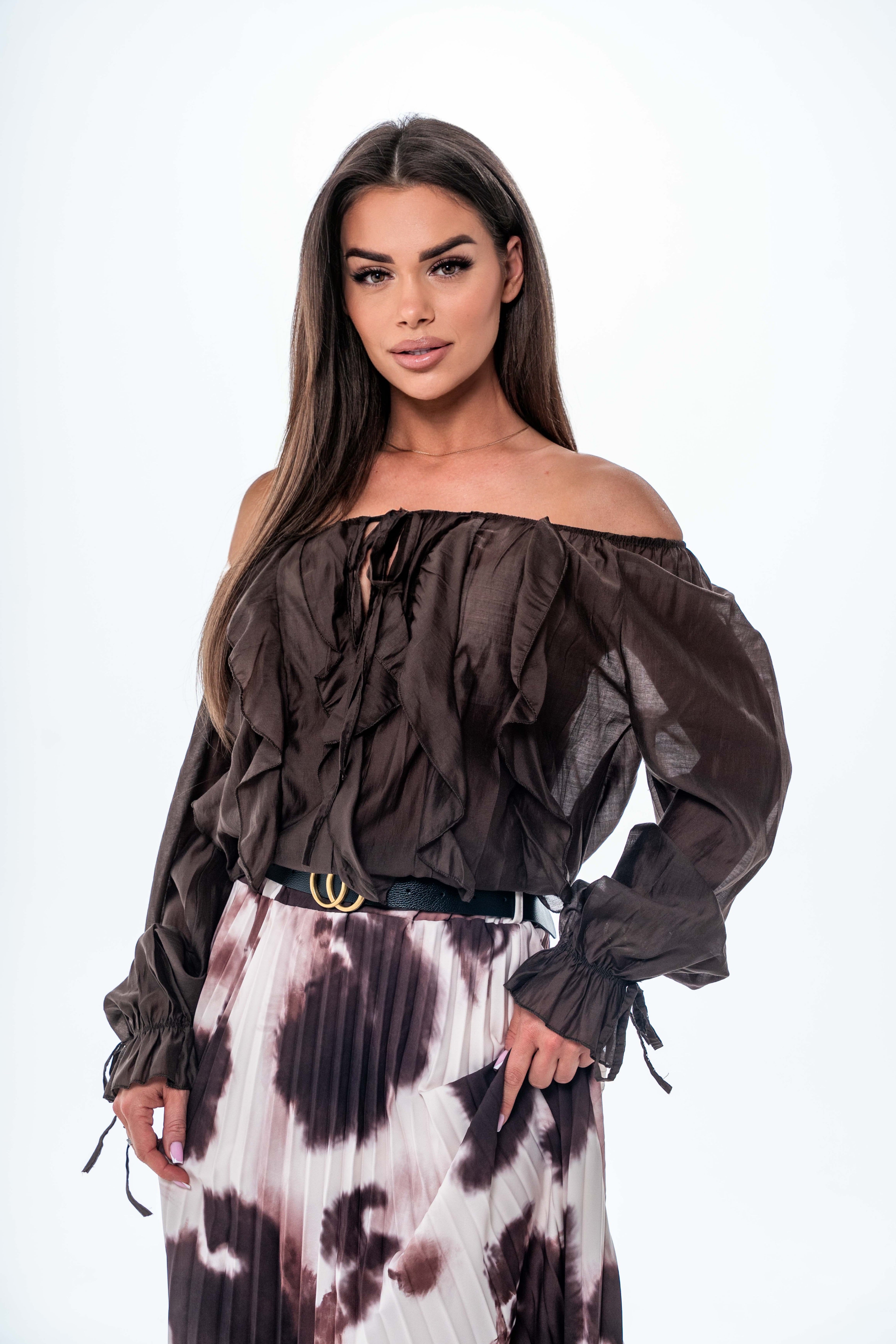 BLUZKA LEA O KROJU HISZPANKI- Brązowy / Uniwersalny