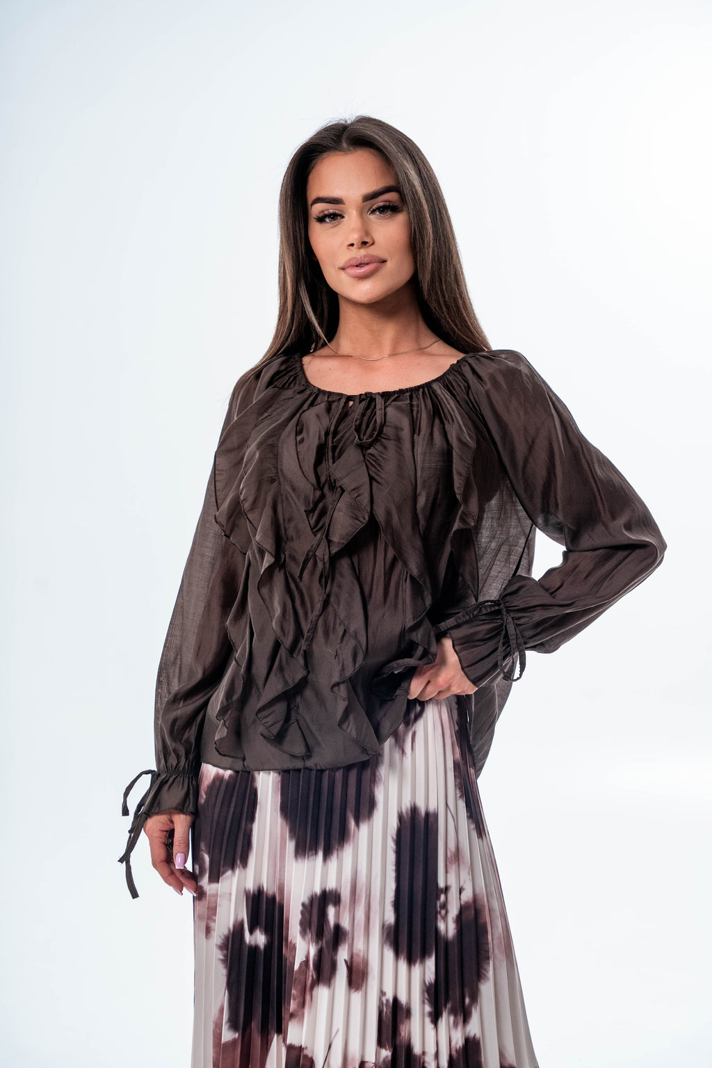 BLUZKA LEA O KROJU HISZPANKI- Brązowy / Uniwersalny