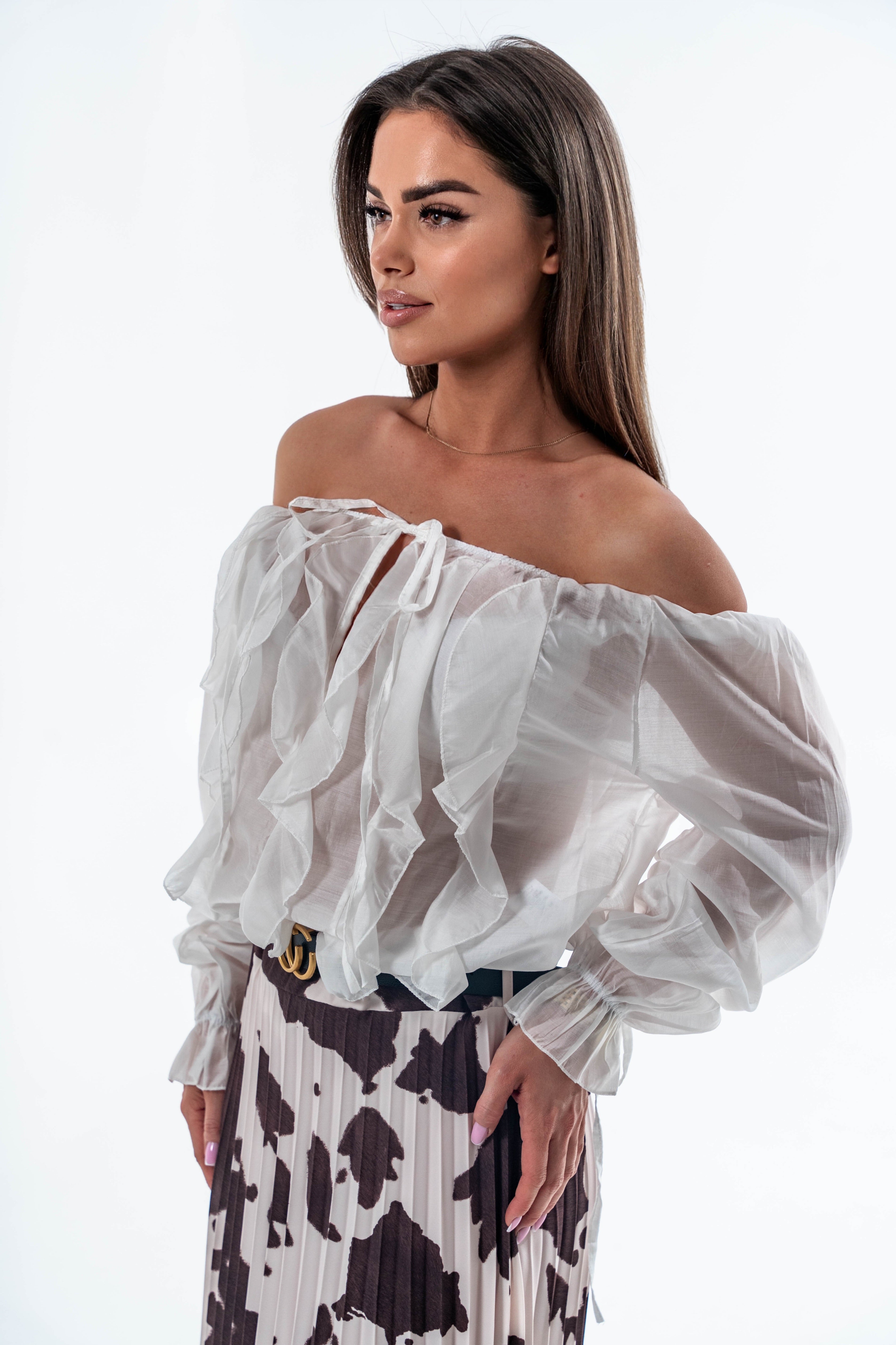 BLUZKA LEA O KROJU HISZPANKI- Brązowy / Uniwersalny