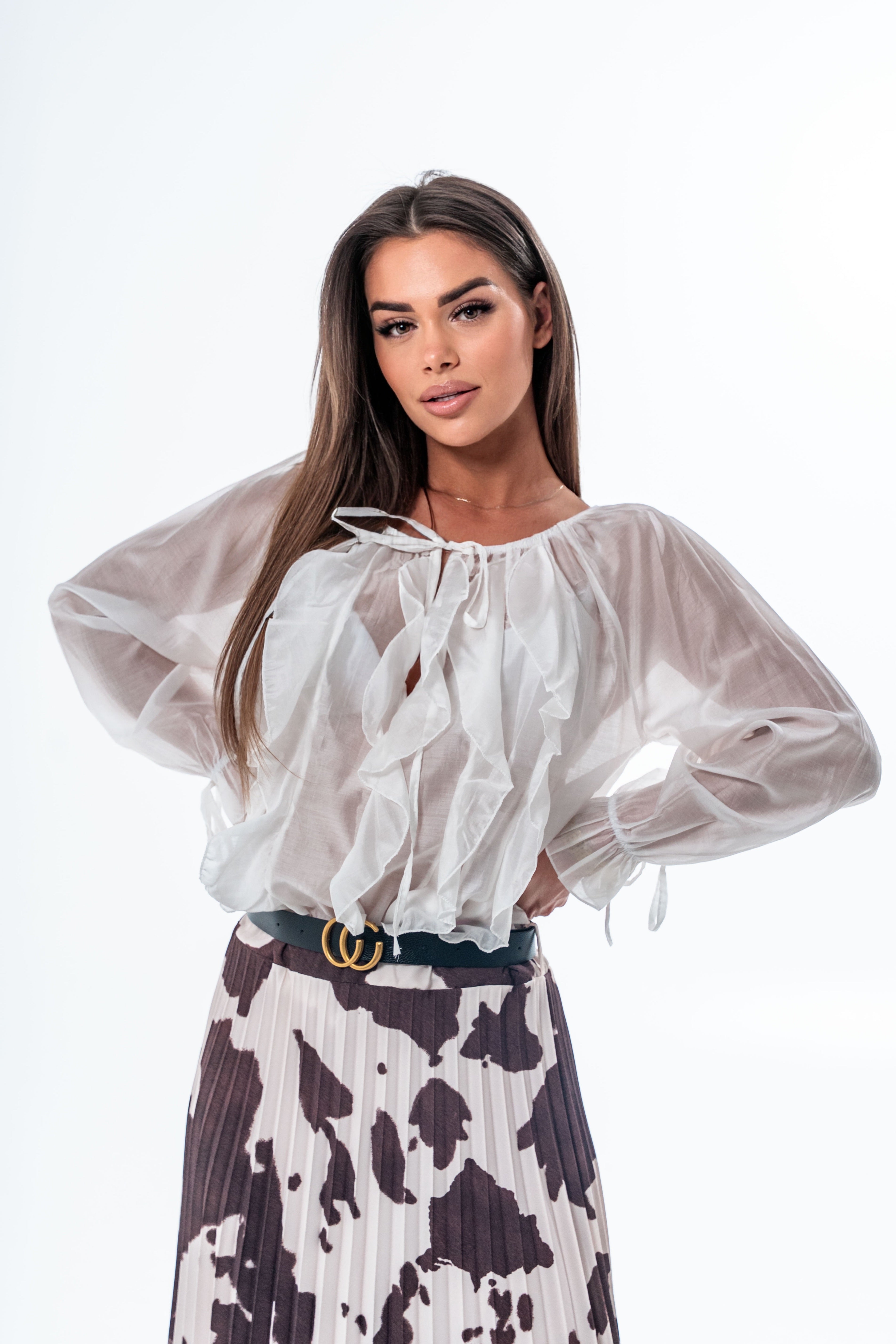 BLUZKA LEA O KROJU HISZPANKI- Brązowy / Uniwersalny