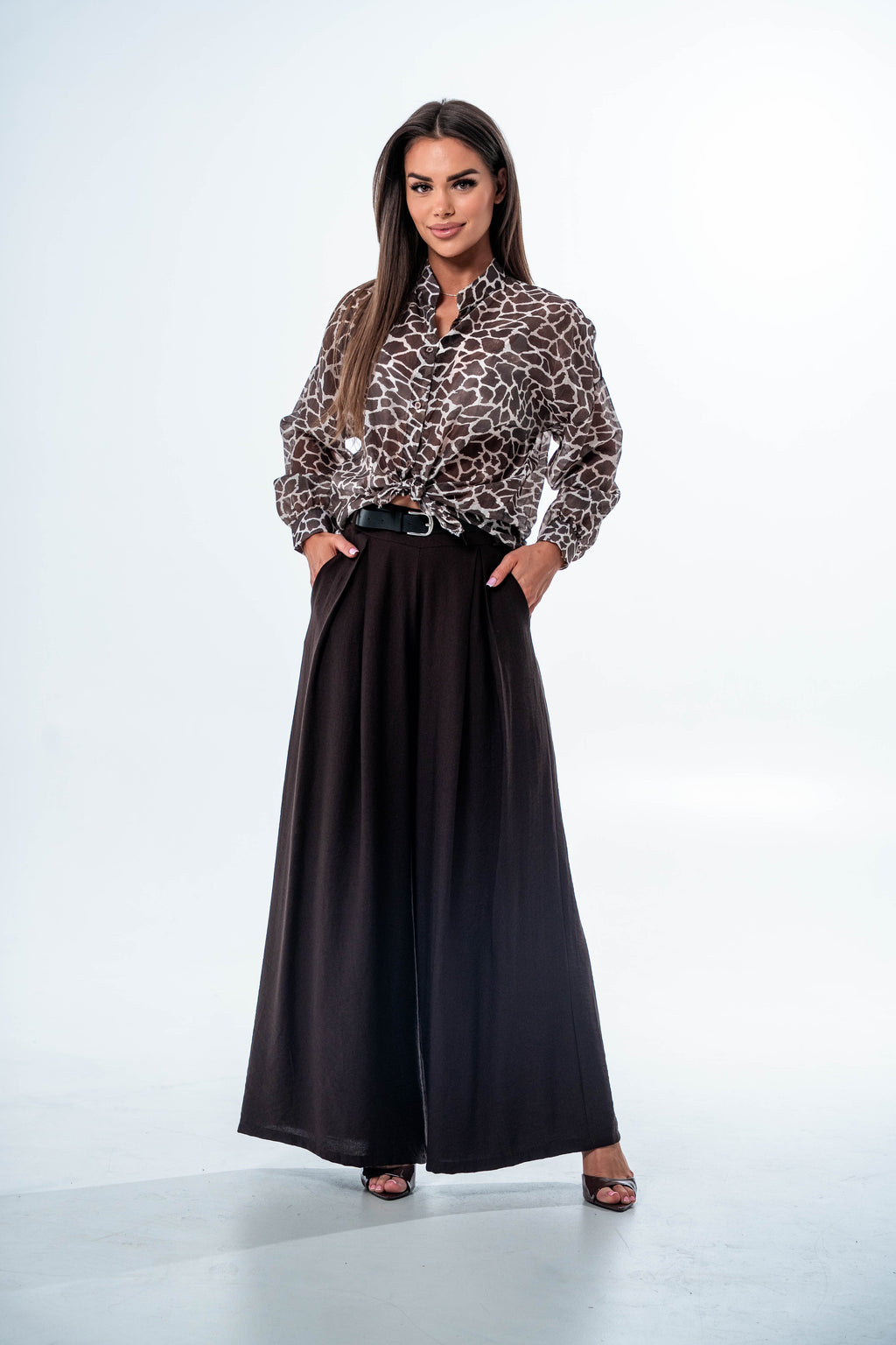 SPODNIE PALAZZO LUNA- Brązowy / Uniwersalny