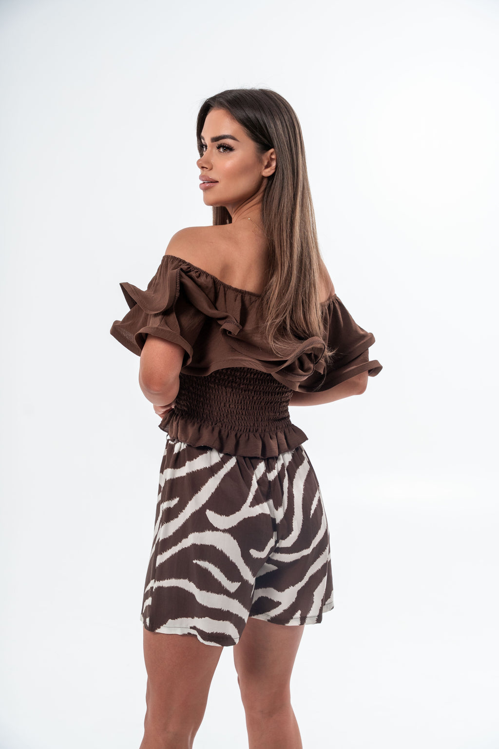 T-SHIRT WAVE Z APLIKACJĄ 3D- Brązowy / Uniwersalny