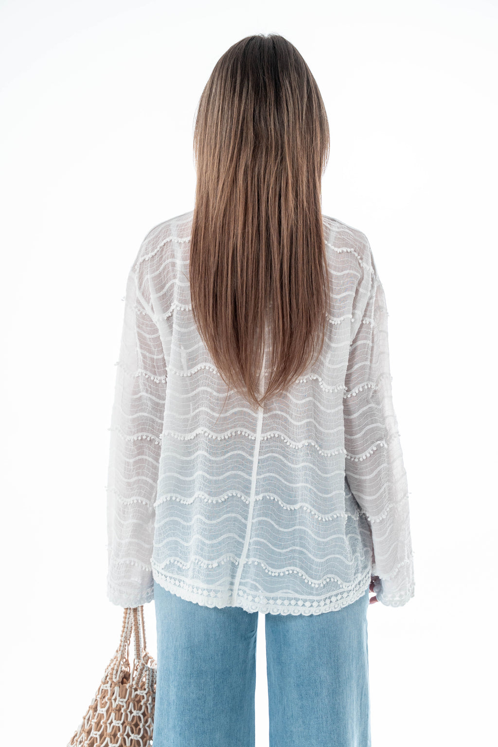 Koszula Solena z falującym wzorem i haftowanym wykończeniem- Beżowy / Uniwersalny