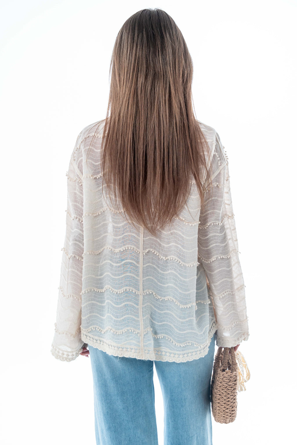 Koszula Solena z falującym wzorem i haftowanym wykończeniem- Beżowy / Uniwersalny