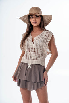 Dzianinowy top Boho Breeze- Beżowy / Uniwersalny