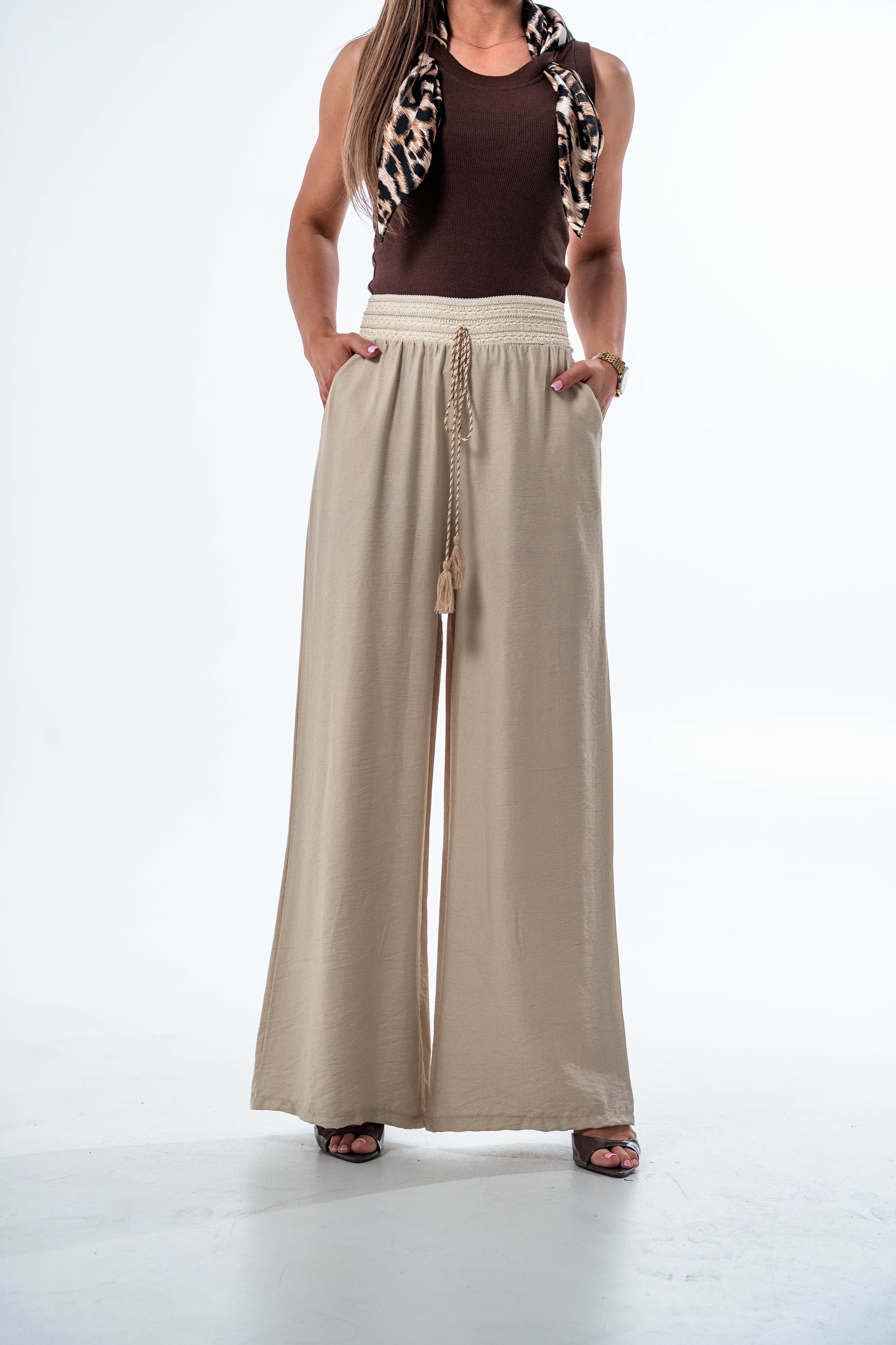 SPODNIE AYLA W KLIMACIE BOHO- Fango / Uniwersalny