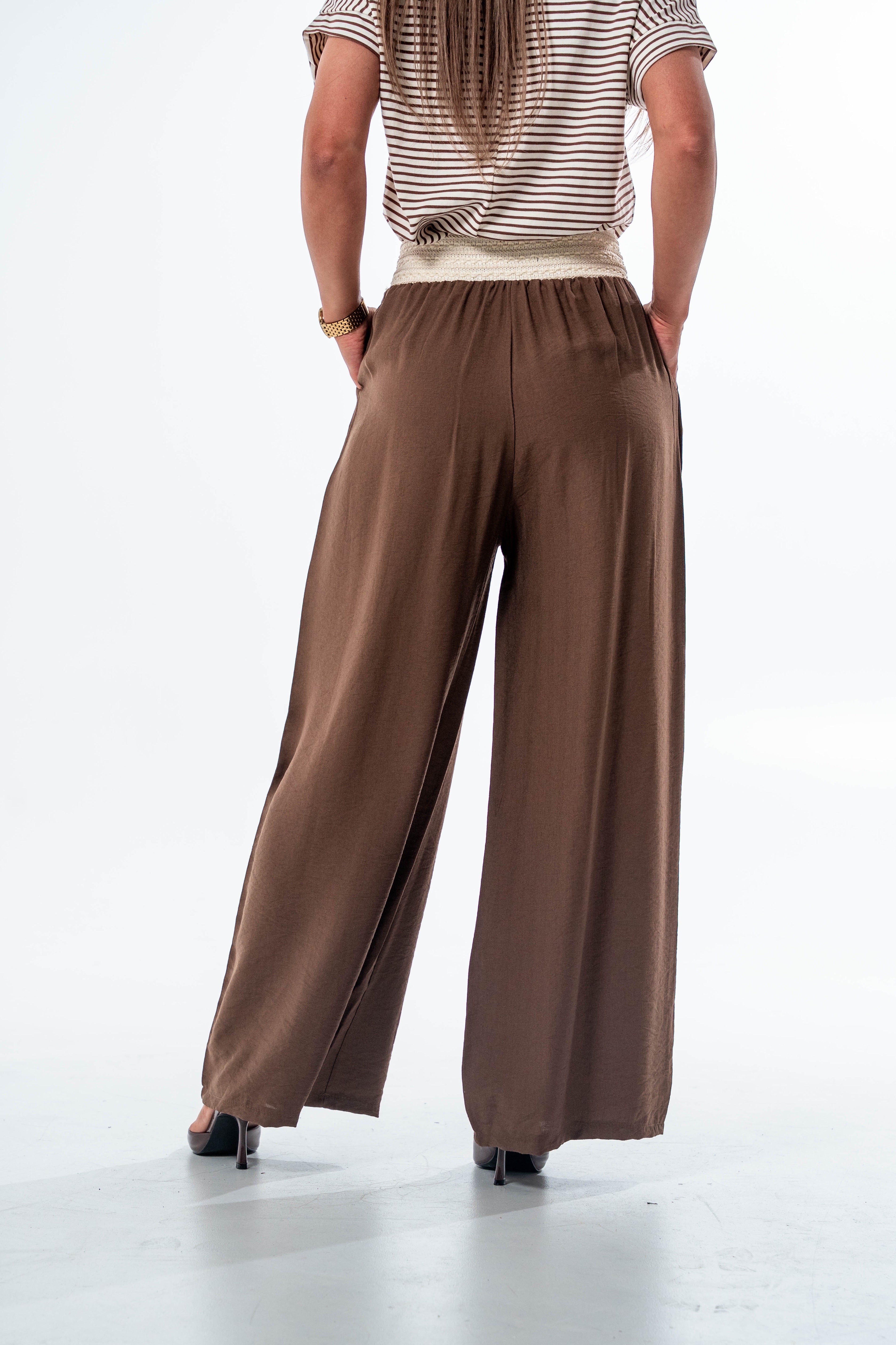 SPODNIE AYLA W KLIMACIE BOHO- Fango / Uniwersalny