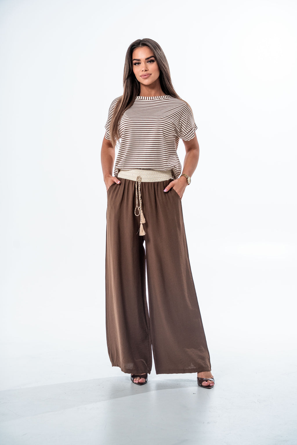SPODNIE AYLA W KLIMACIE BOHO- Brązowy / Uniwersalny