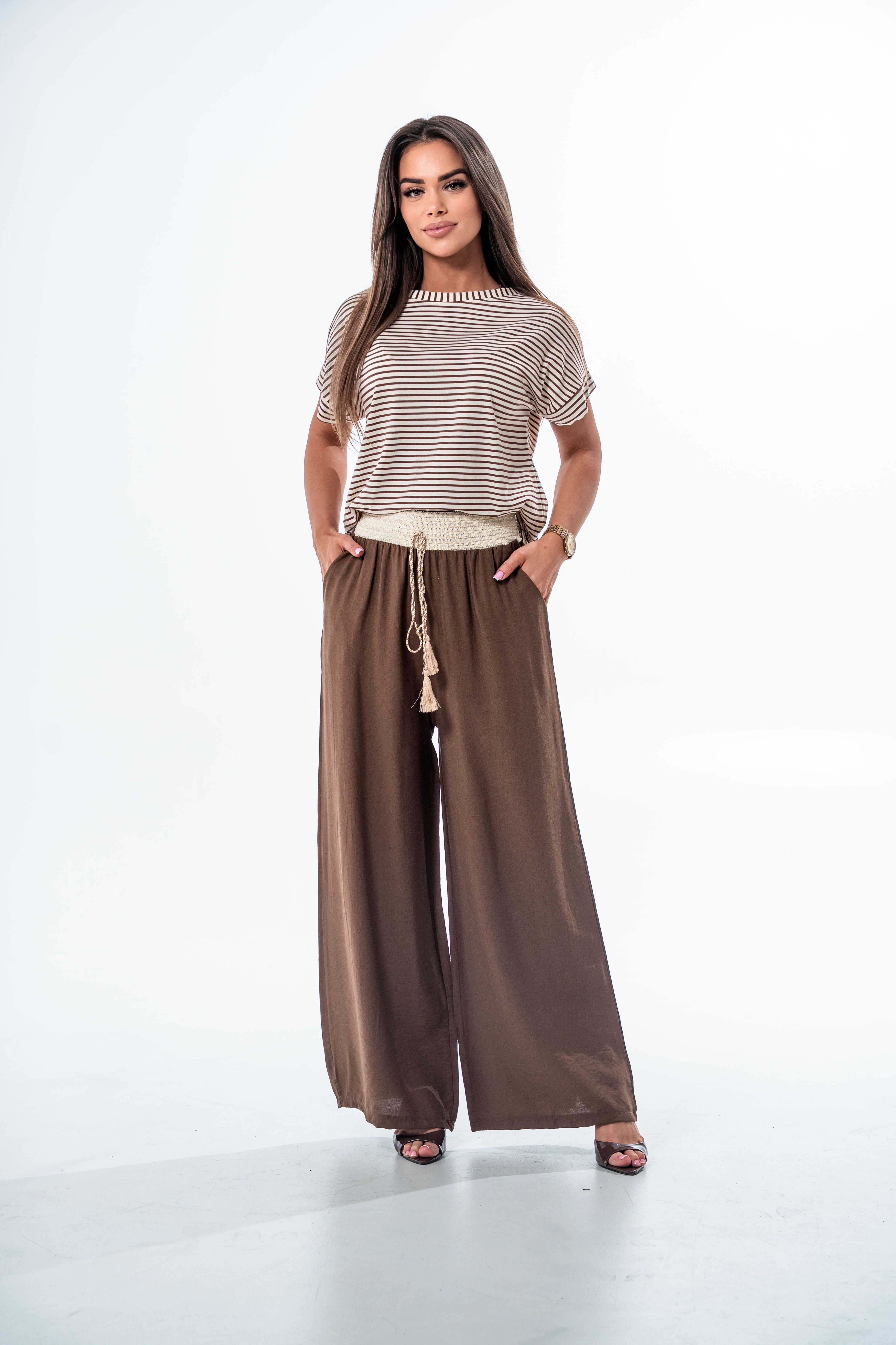 SPODNIE AYLA W KLIMACIE BOHO- Brązowy / Uniwersalny