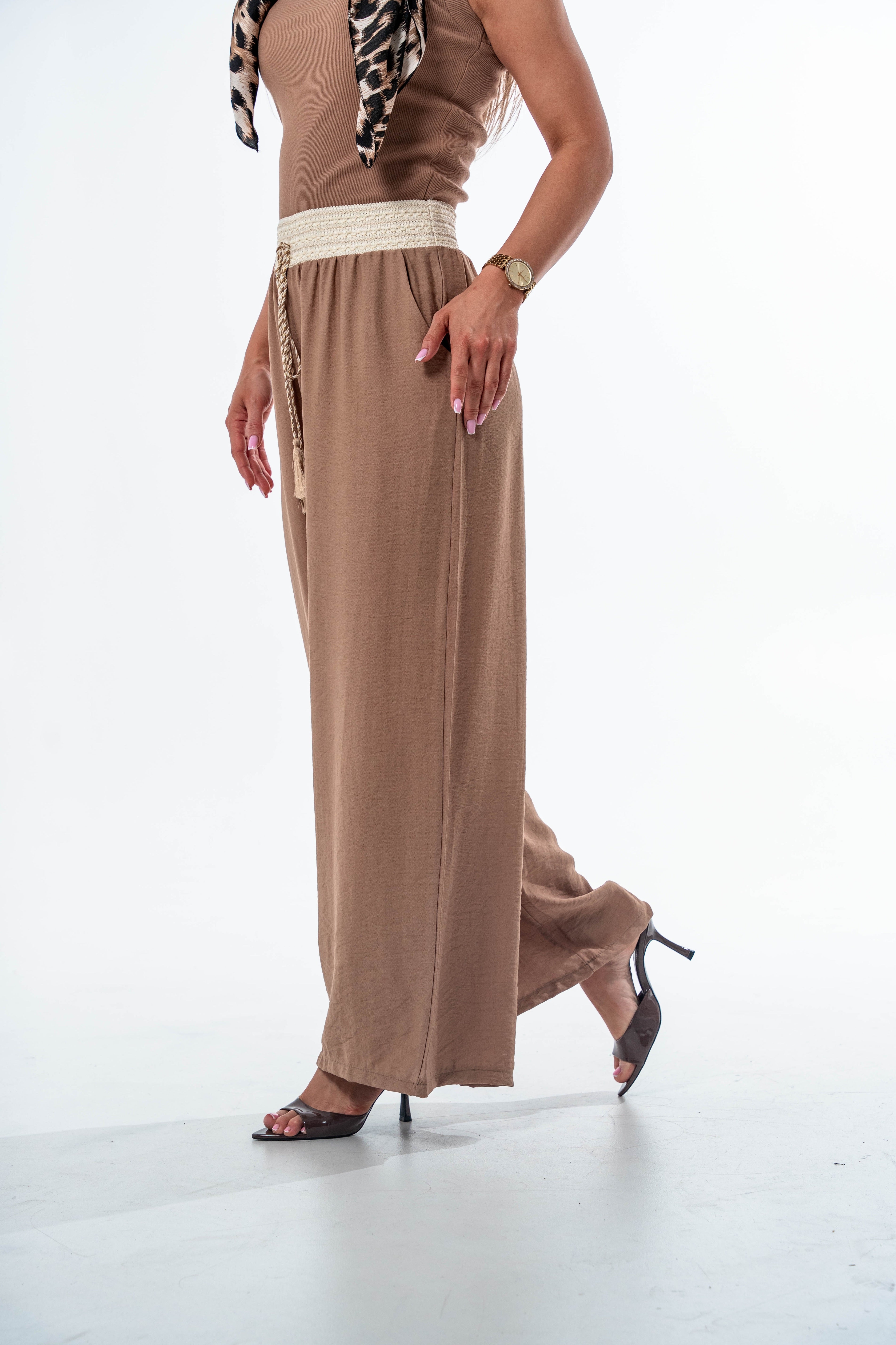 SPODNIE AYLA W KLIMACIE BOHO- Fango / Uniwersalny