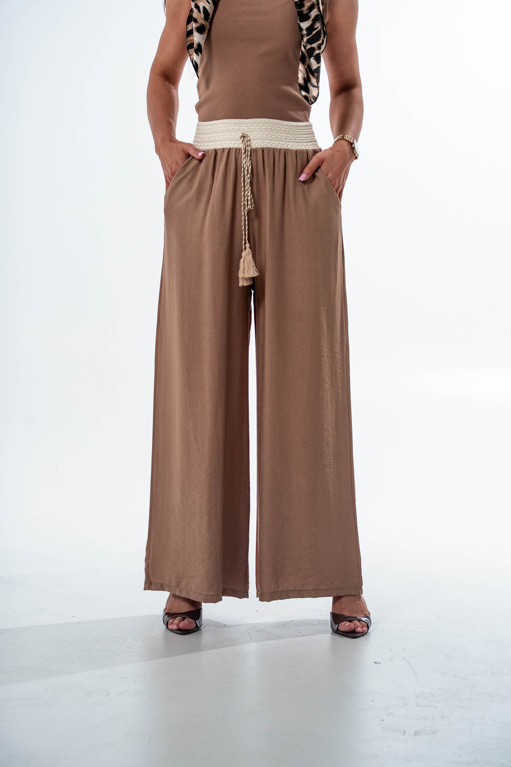 SPODNIE AYLA W KLIMACIE BOHO- Fango / Uniwersalny