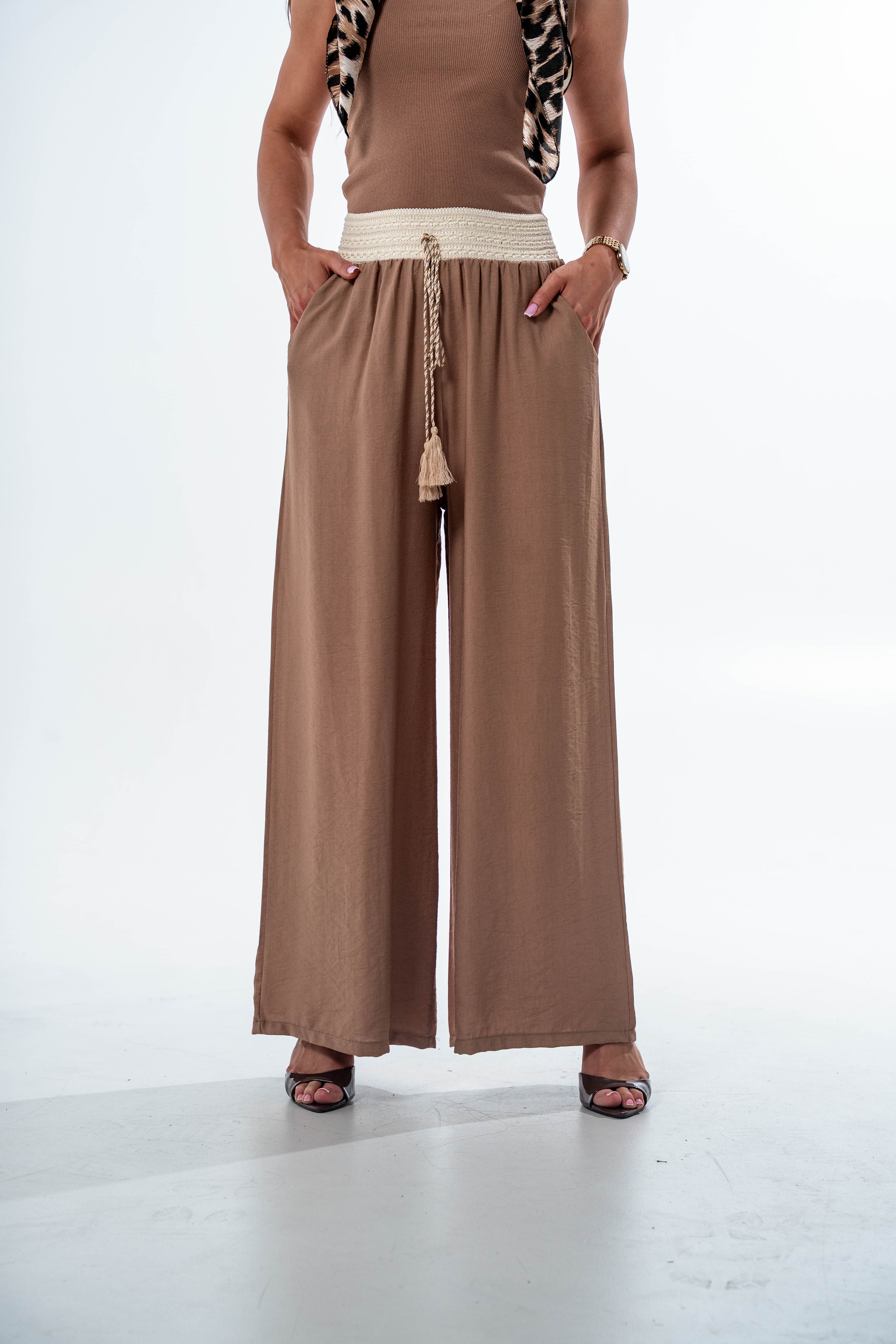 SPODNIE AYLA W KLIMACIE BOHO- Fango / Uniwersalny