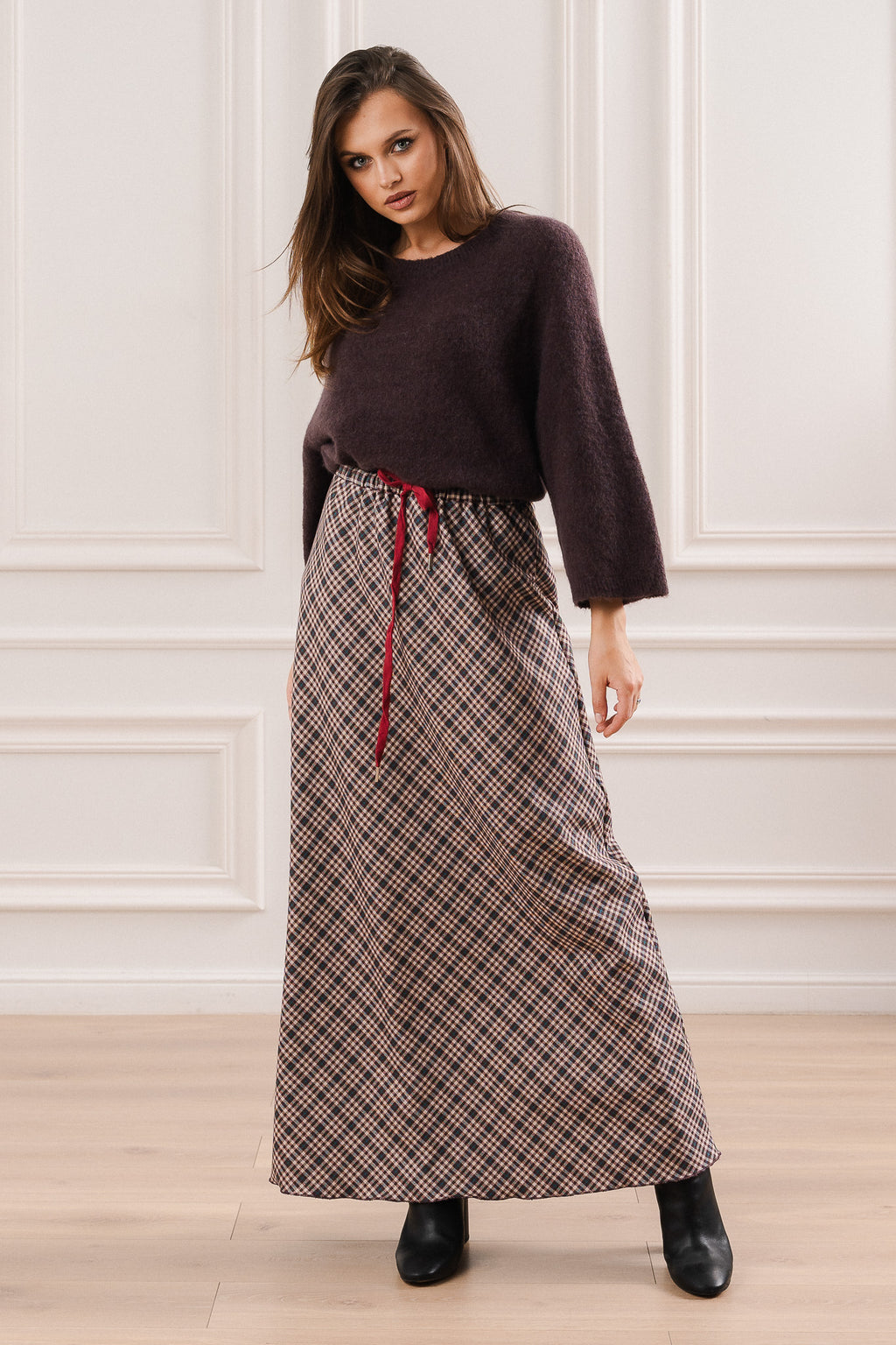 Sweter z Domieszką Alpaki i Rękawem 3/4- Uniwersalny / Brązowy