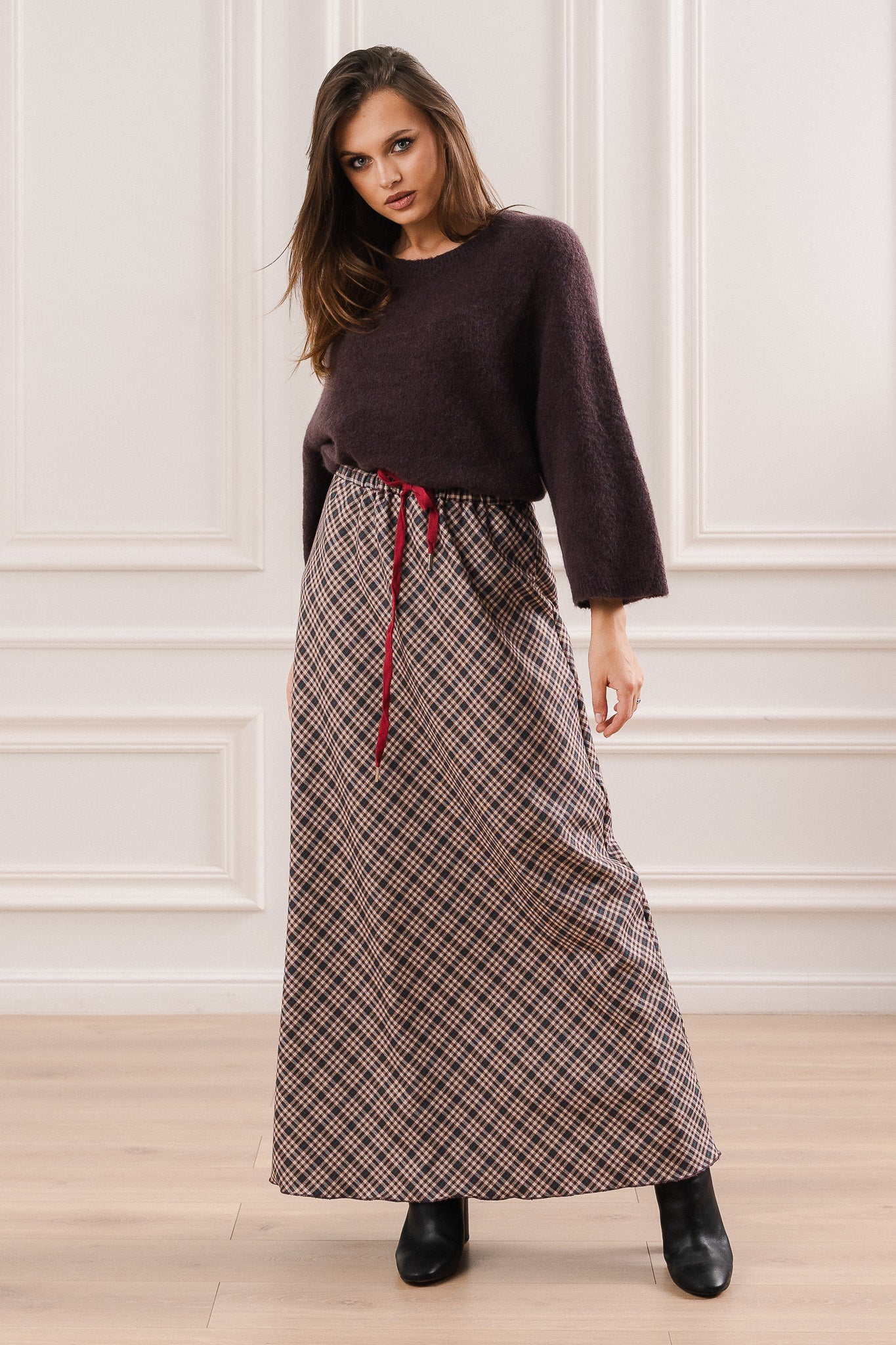 Sweter z Domieszką Alpaki i Rękawem 3/4- Uniwersalny / Brązowy