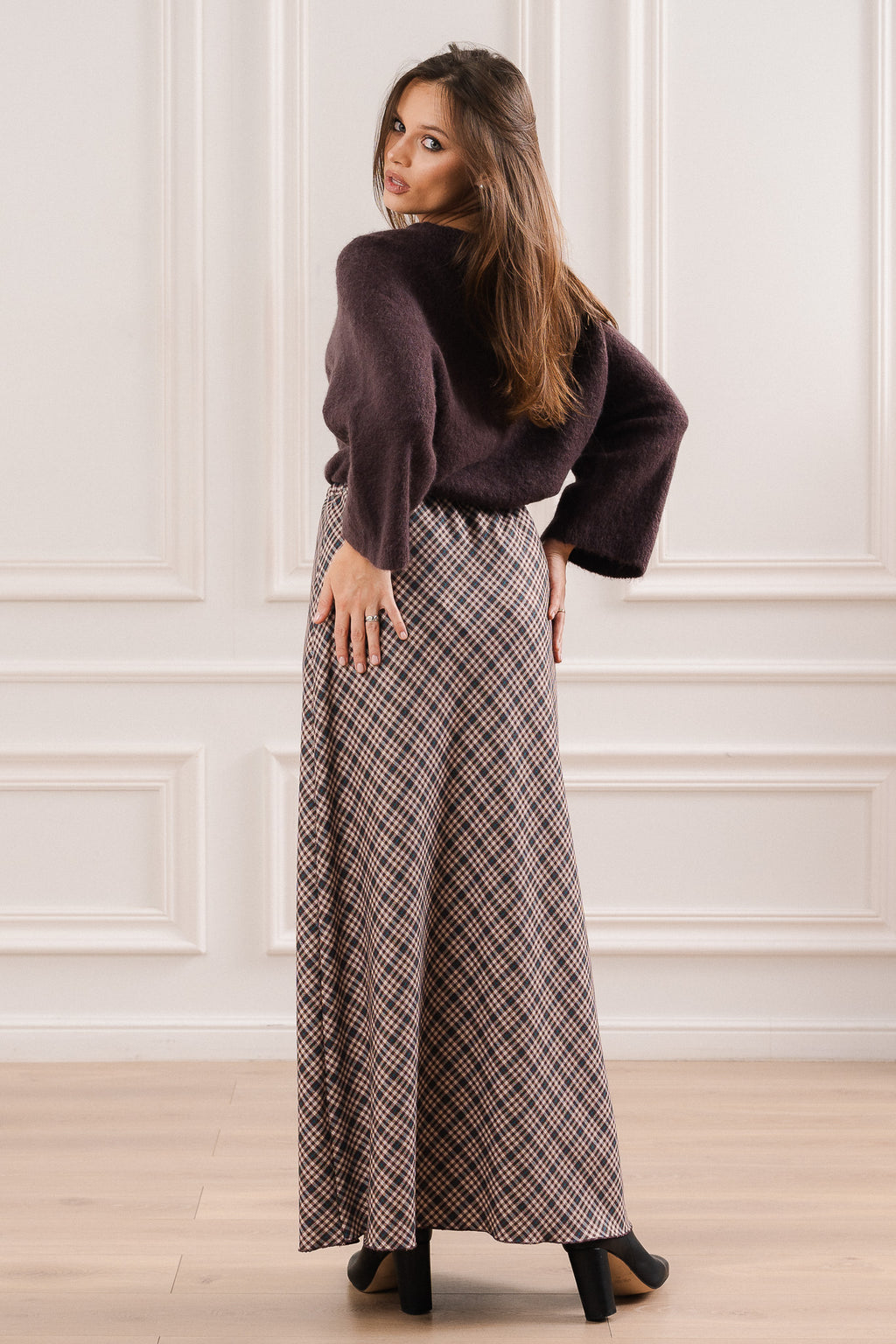 Sweter z Domieszką Alpaki i Rękawem 3/4- Uniwersalny / Brązowy