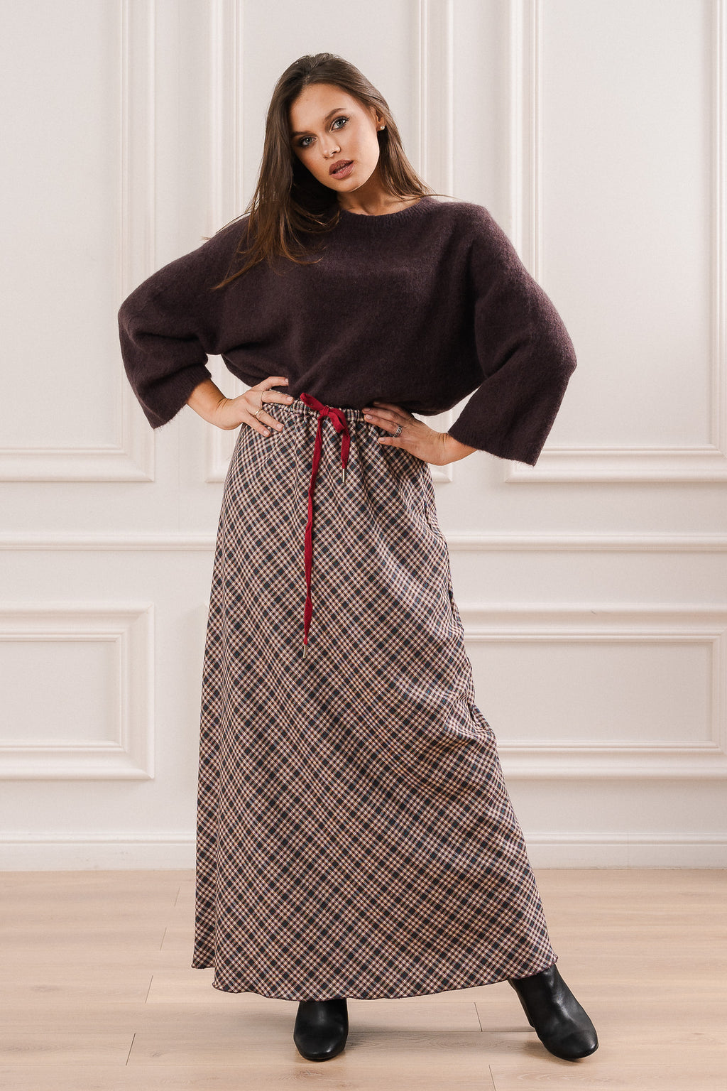 Sweter z Domieszką Alpaki i Rękawem 3/4- Uniwersalny / Brązowy