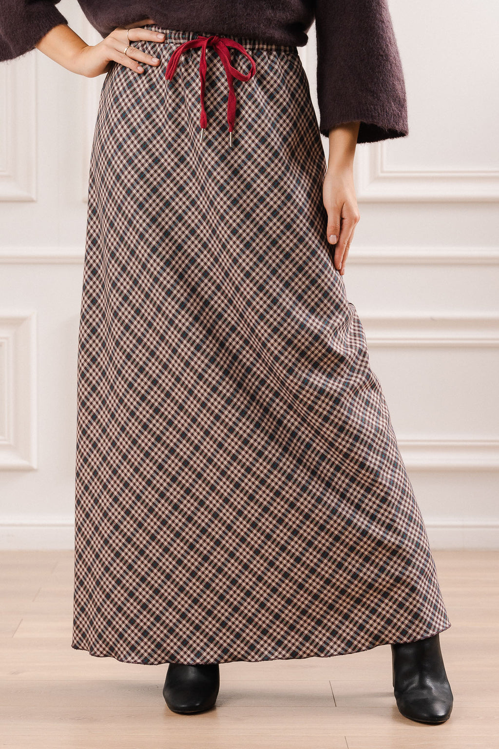 Spódnica Maxi w Kratę- Szary / Uniwersalny