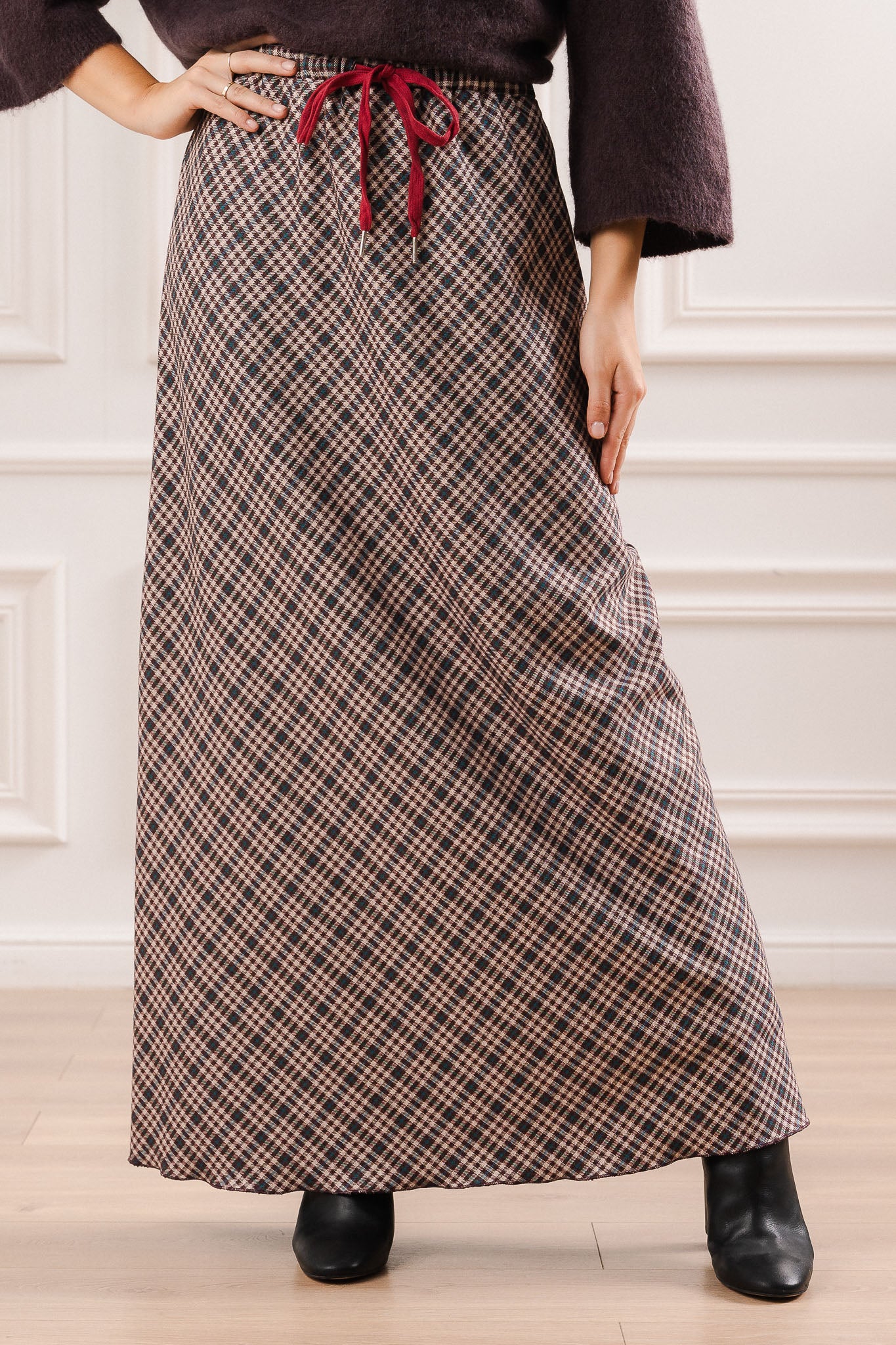 Spódnica Maxi w Kratę- Szary / Uniwersalny