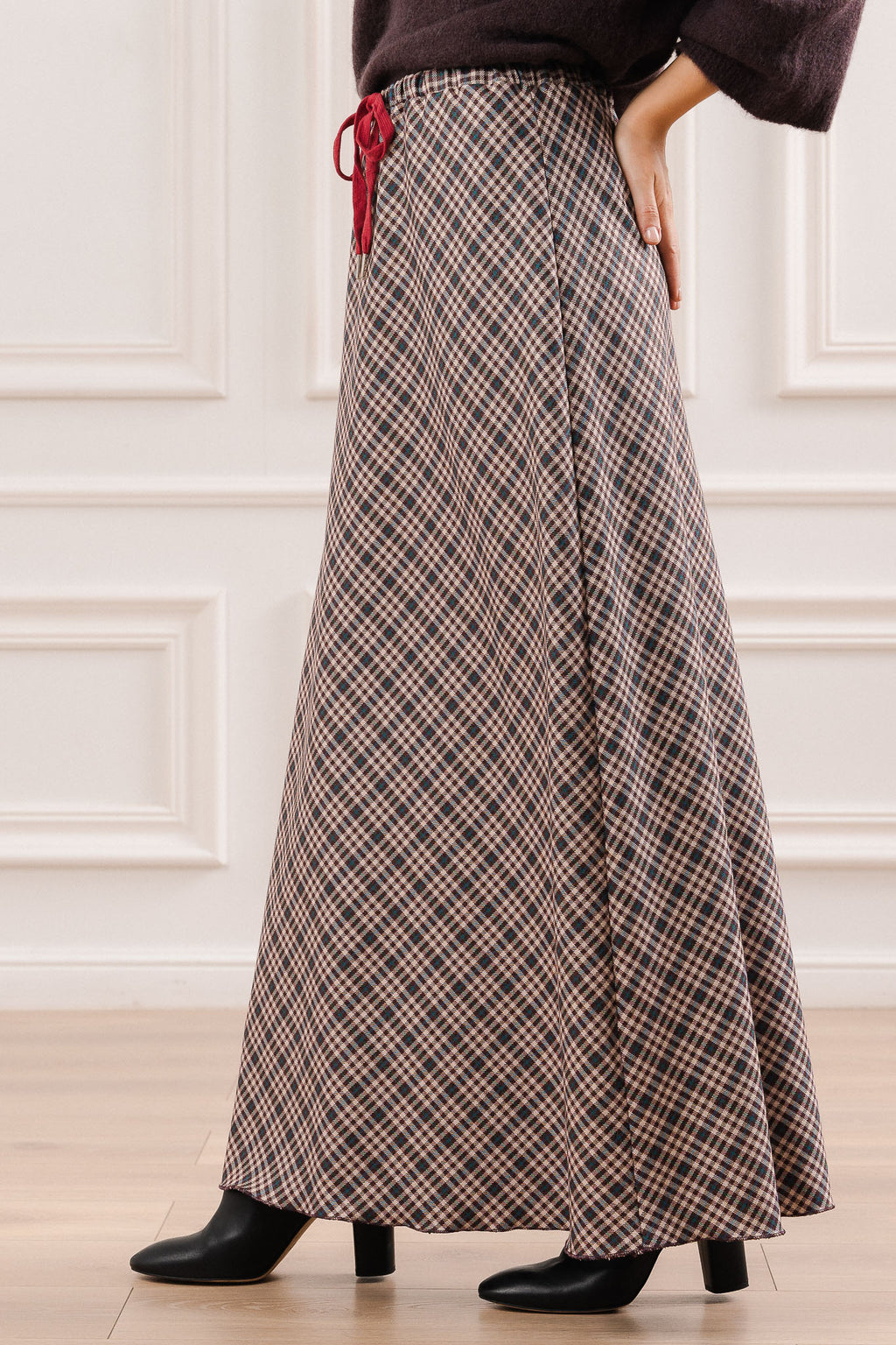 Spódnica Maxi w Kratę- Szary / Uniwersalny