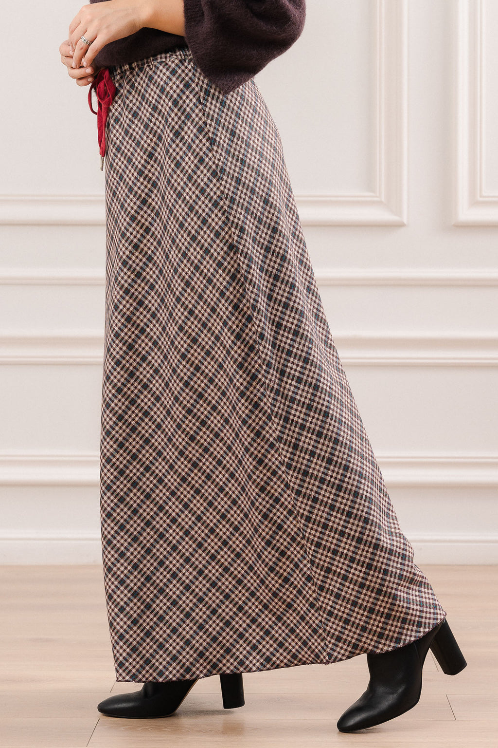 Spódnica Maxi w Kratę- Szary / Uniwersalny