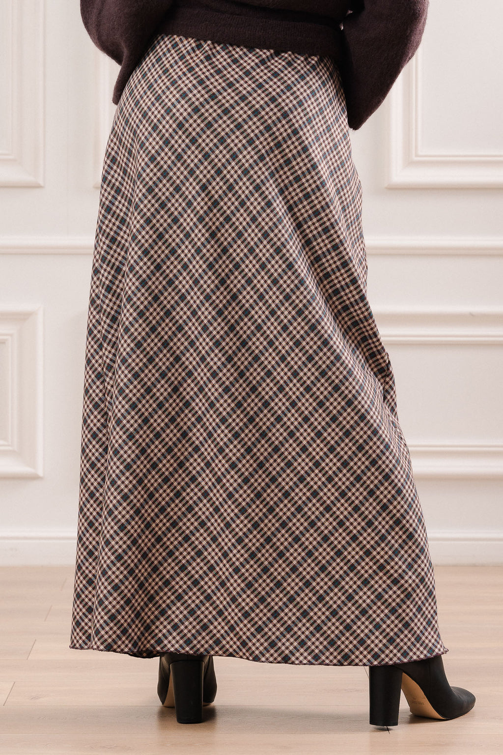 Spódnica Maxi w Kratę- Szary / Uniwersalny