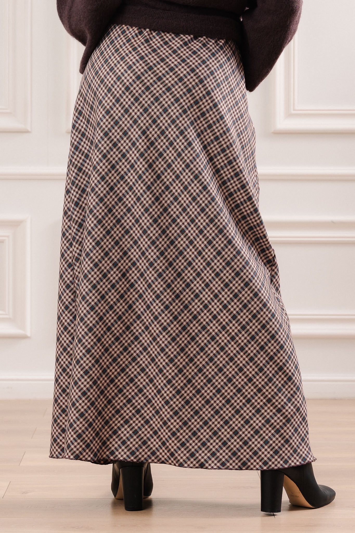 Spódnica Maxi w Kratę- Szary / Uniwersalny