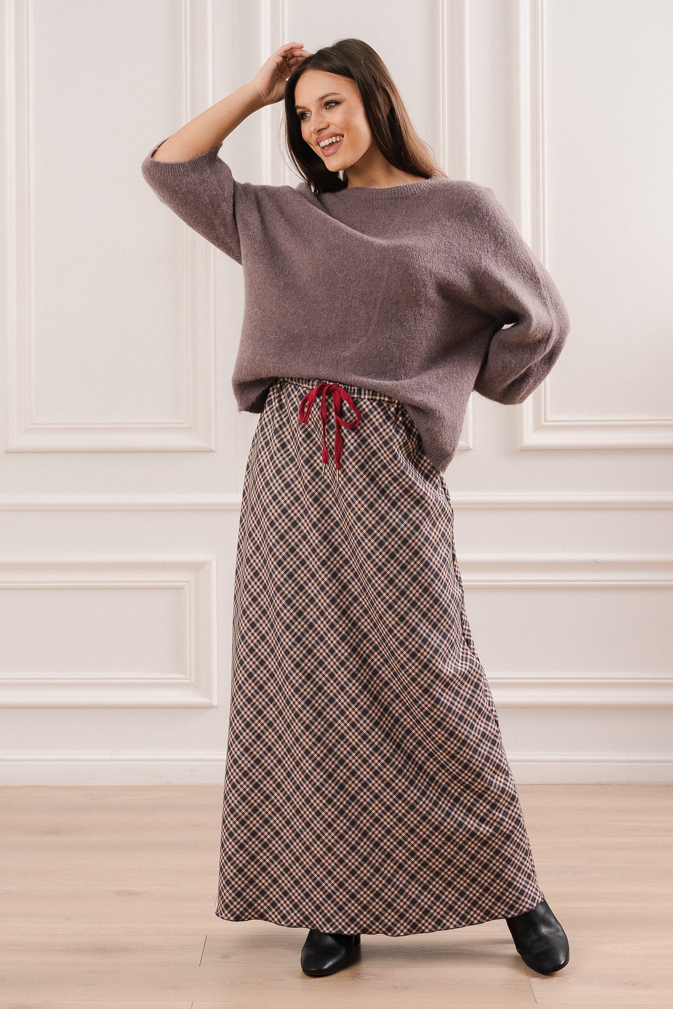 Sweter z Domieszką Alpaki i Rękawem 3/4- Uniwersalny / Brązowy