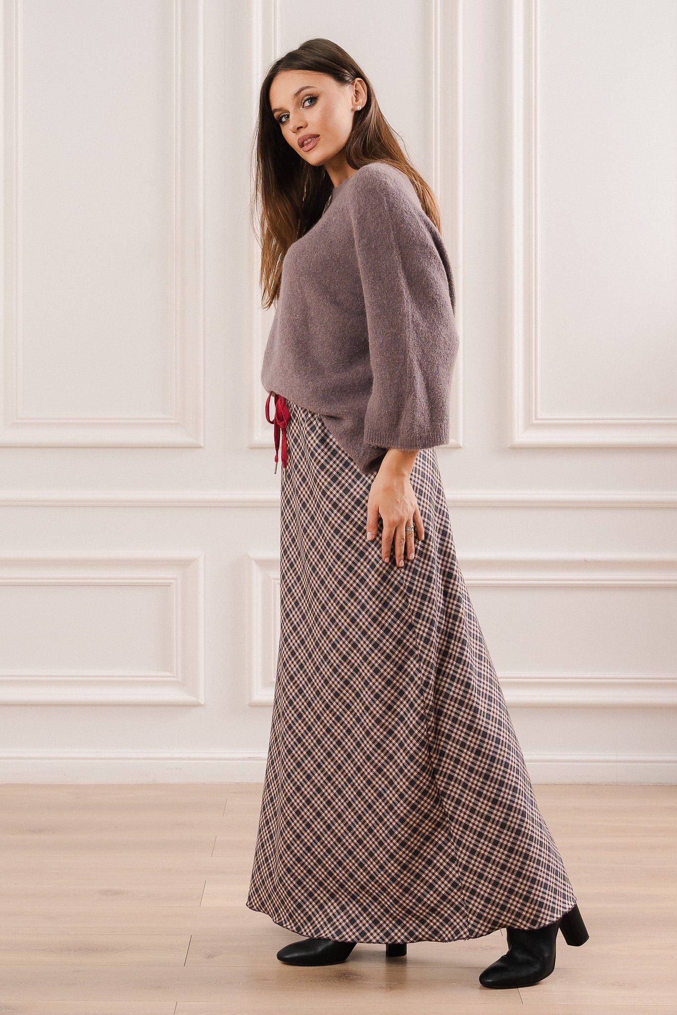 Sweter z Domieszką Alpaki i Rękawem 3/4- Uniwersalny / Brązowy