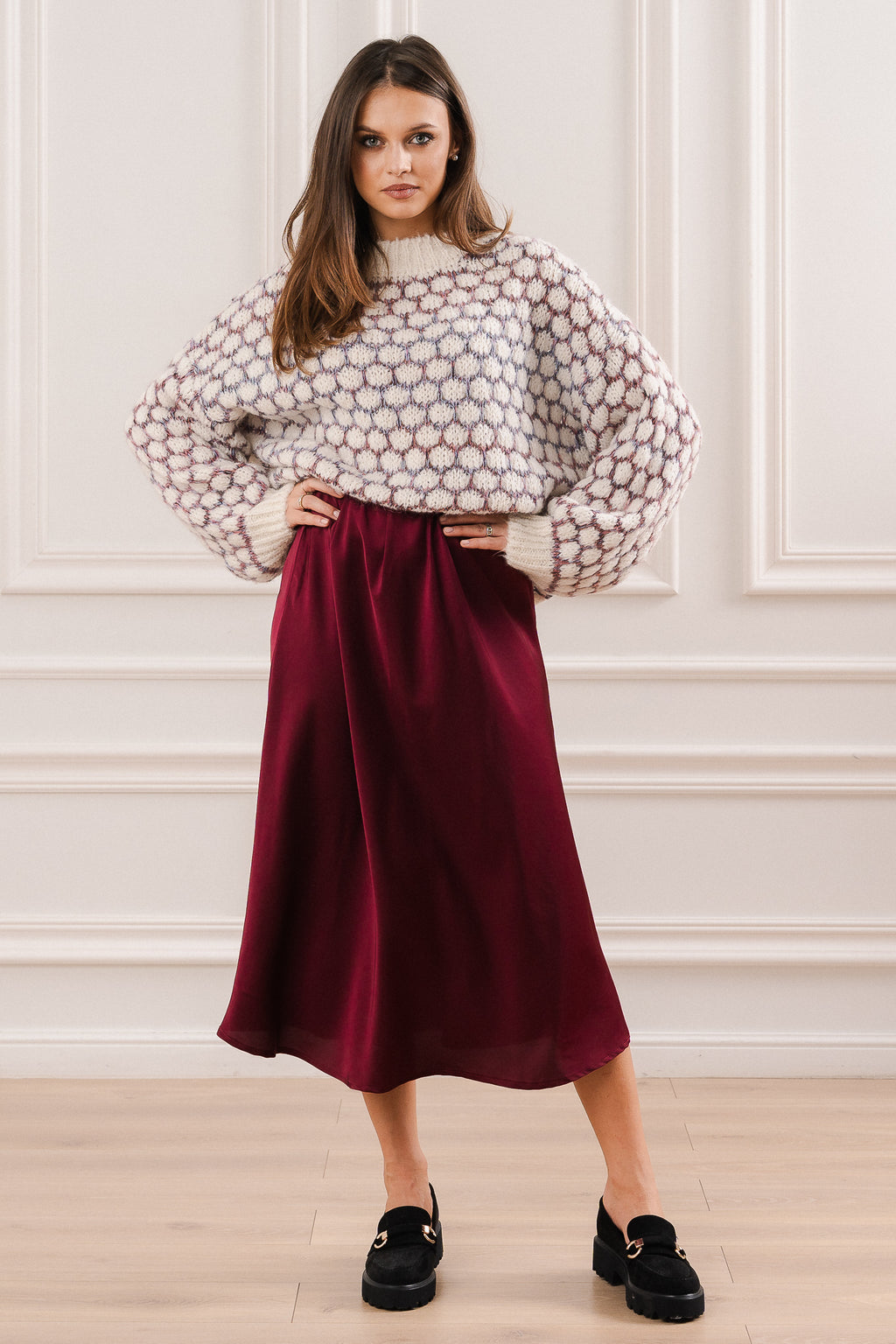 Sweter z Geometrycznym Wzorem- Kremowy / Uniwersalny