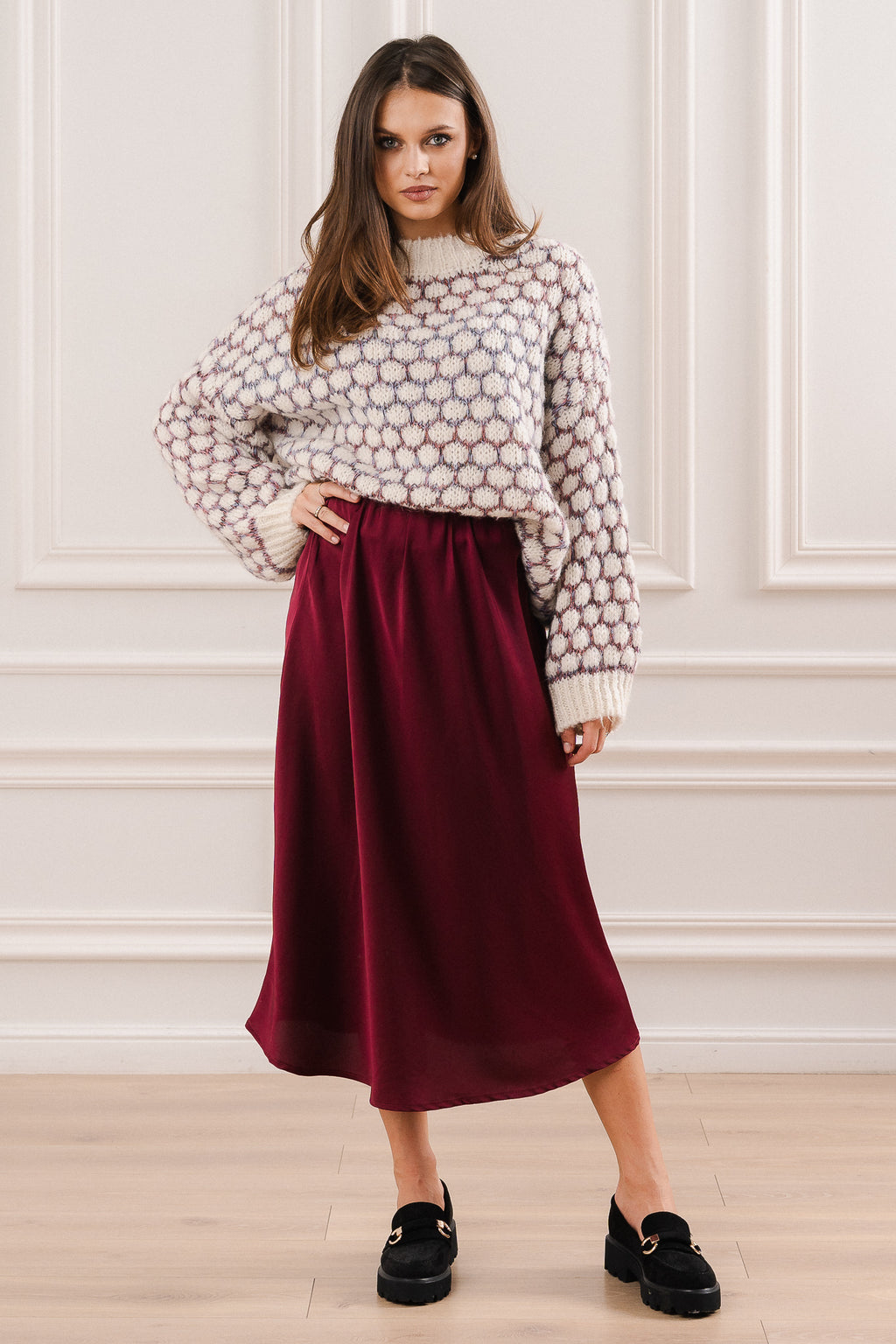 Sweter z Geometrycznym Wzorem- Kremowy / Uniwersalny